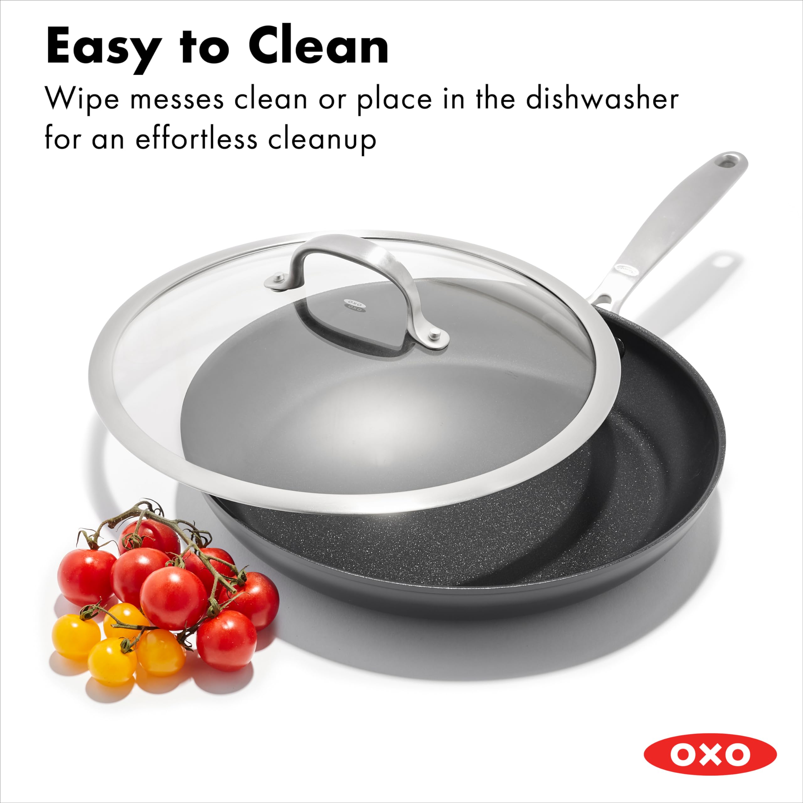 Oxo Enhanced 12'' Frying Pan Skillet With Glass Lid, Pfas-Free Ceramic Nonstick, Durable Hard Anodized, Scratch Resistant, Stain