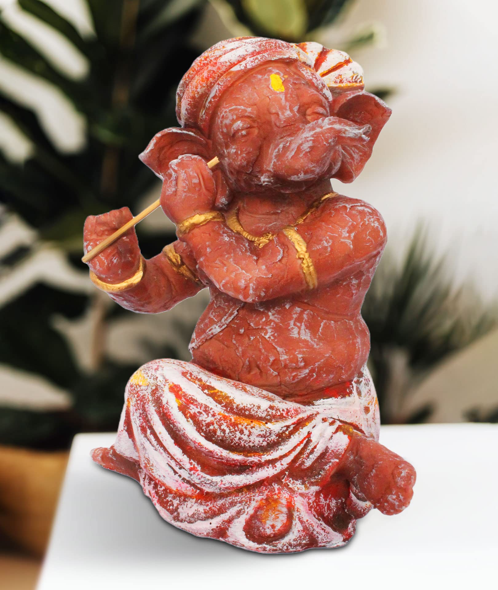 Kd Hub Lord Ganesh Idol For Home Decor & Office - Flute Muscial Ganesh Murti - (22 Cm) (Brown)(Medium Size)