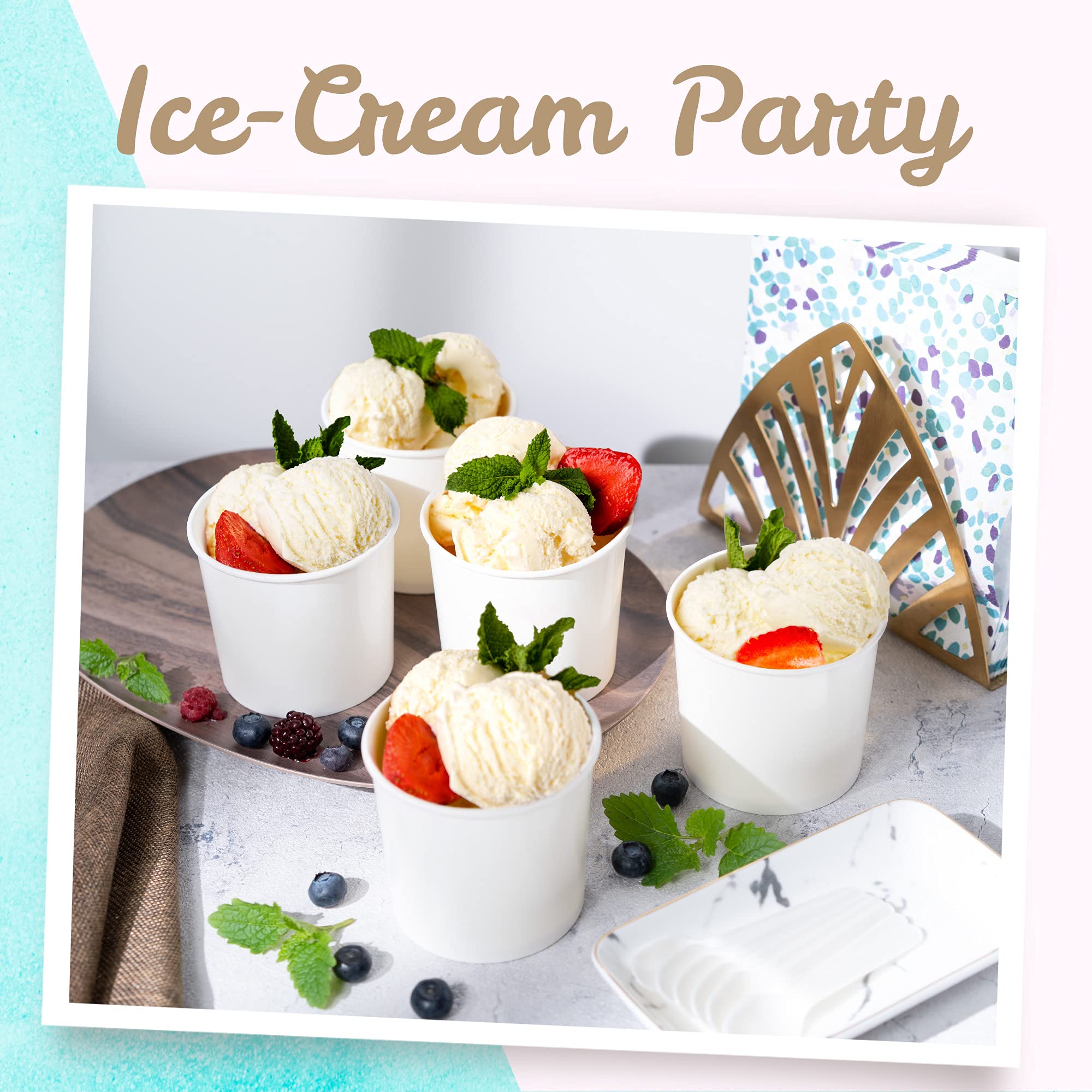 MATICAN Paper Ice Cream Cups - 50-Count 11-Oz Disposable Dessert Bowls for Hot or Cold Food  11-Ounce Party Supplies Treat Cups for Sundae  Frozen Yogurt  Soup  White