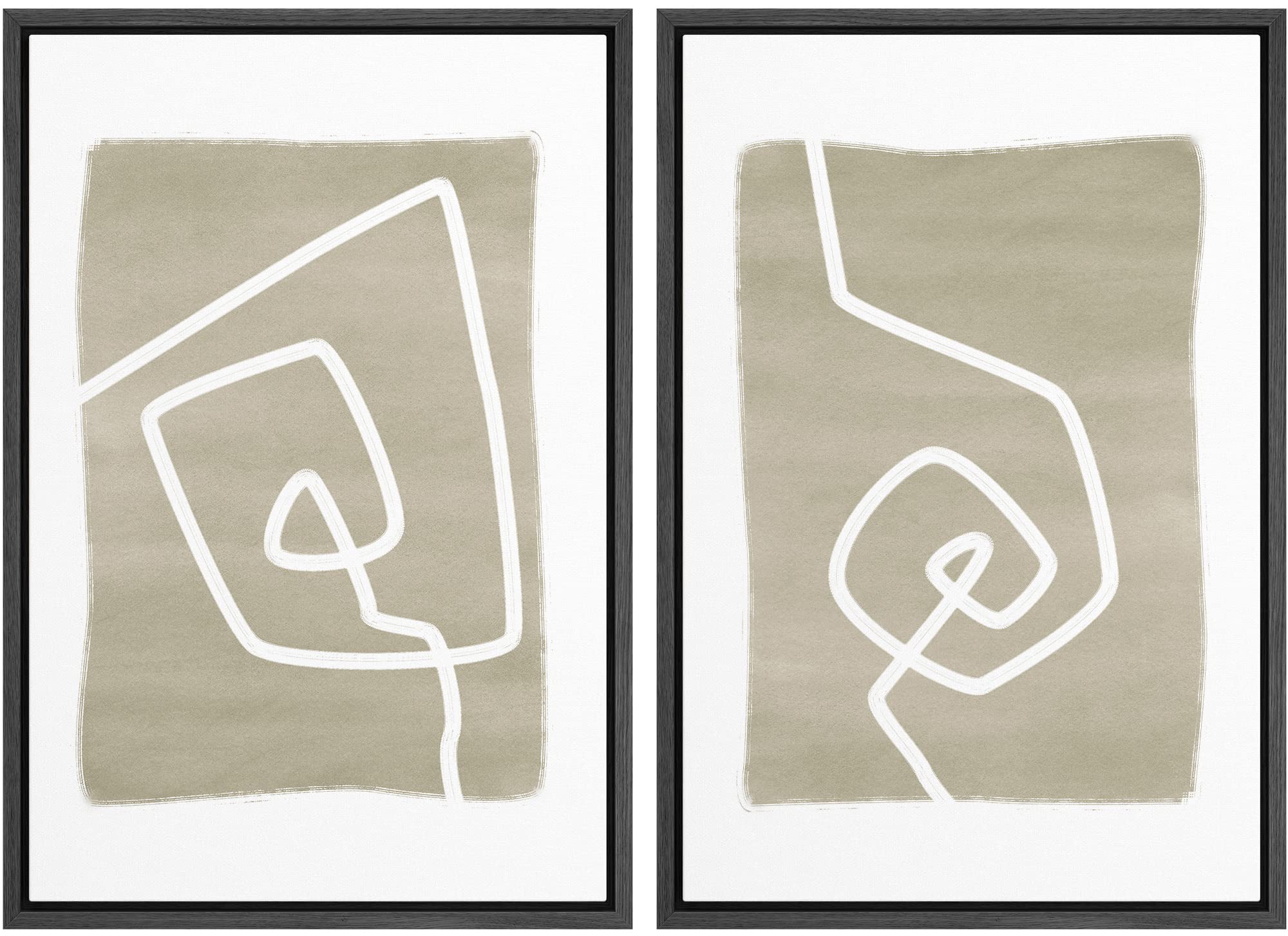 Signwin Framed Wall Art Print Set Angular White Lines Over Dark Blue Background Abstract Swirly Digital Art Modern Art Mid-Centu