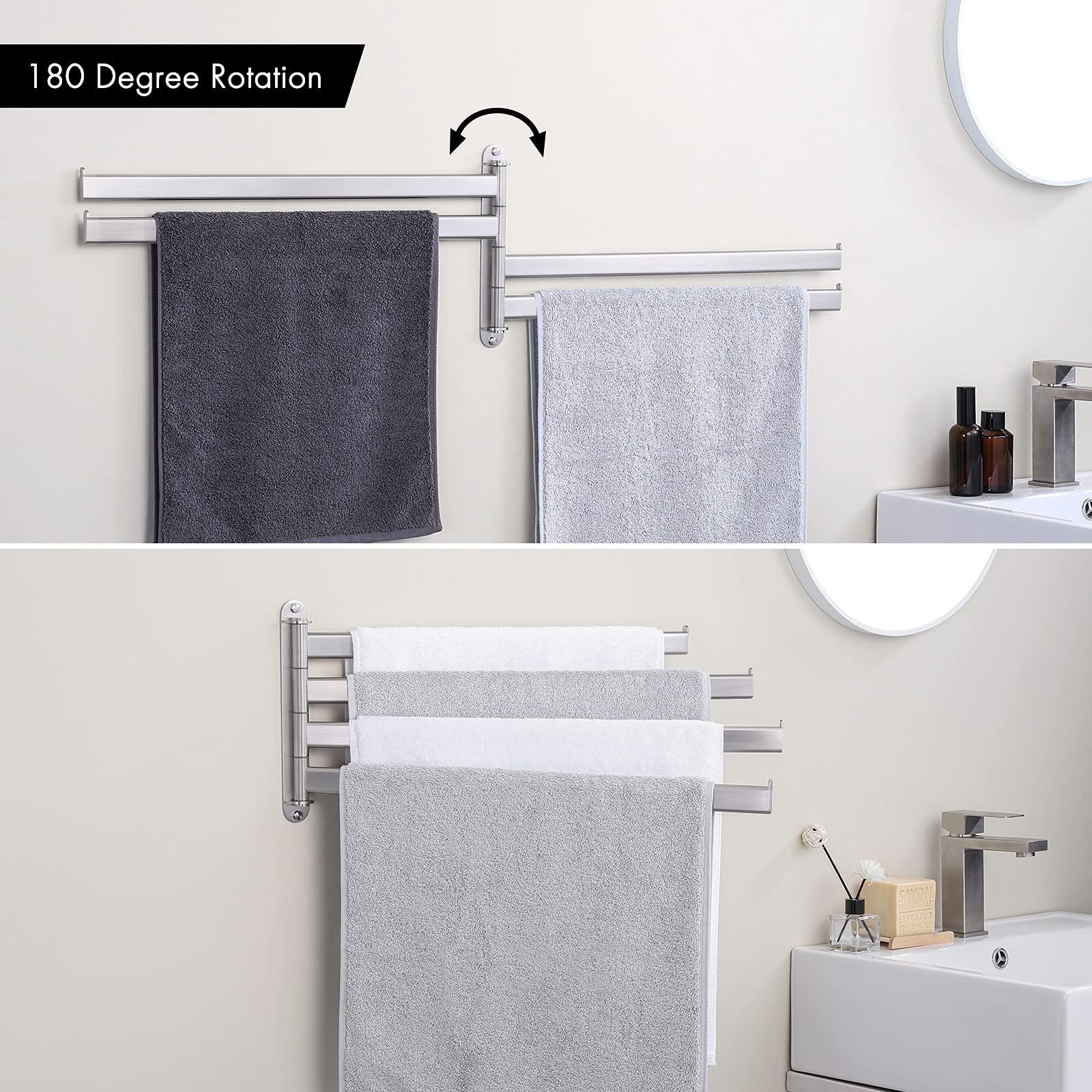 KES Bathroom Towel Rack  19.5'' Swivel Towel Bar  4-Arm Towel Holder for Bathroom Wall  SUS304 Stainless Steel Brushed Finish  A2104S4L50-2