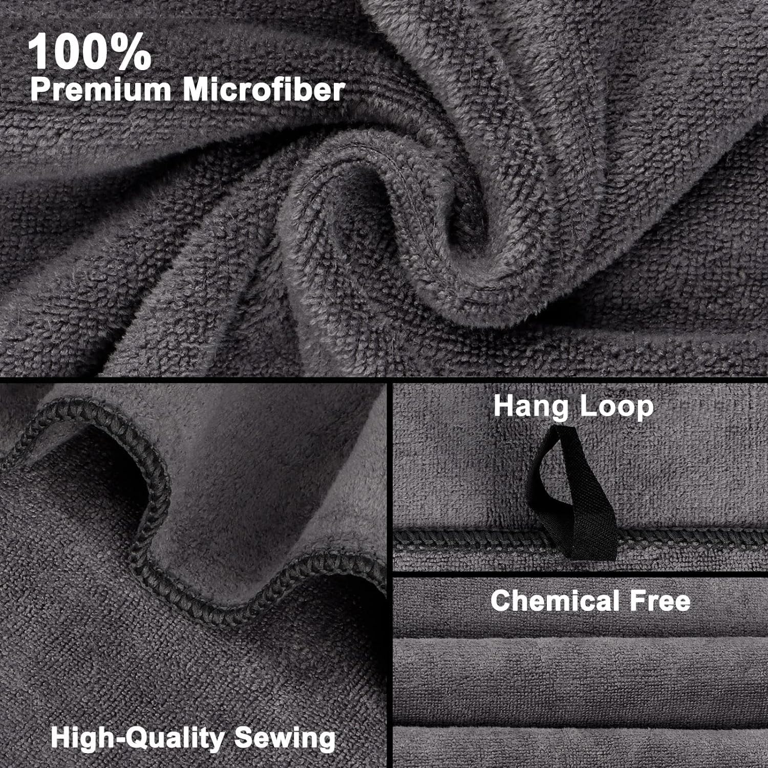 Orighty Bath Towel Set Pack of 4 - Soft Feel Grey Bath Towel Sets  Highly Absorbent Microfiber Towels for Body  Quick Drying  Microfiber Bath Towels for Sport  Yoga  SPA  Fitness  (27?? x 54??)
