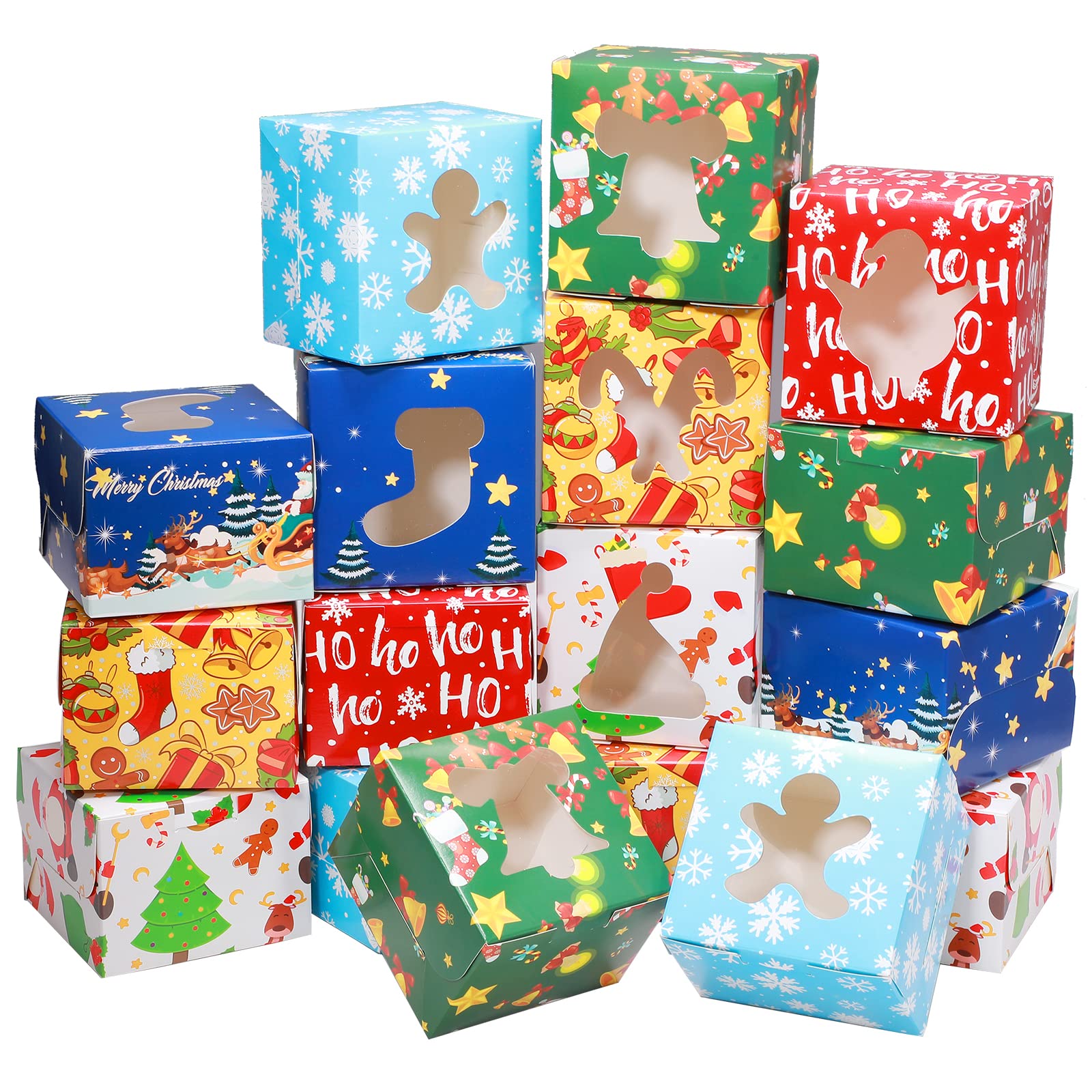 TaoBary 36 Pack Christmas Bakery Boxes with Window 4 x 4 x 3 Inches Christmas Cookie Boxes Holiday Treat Box Dessert Cookie Pack