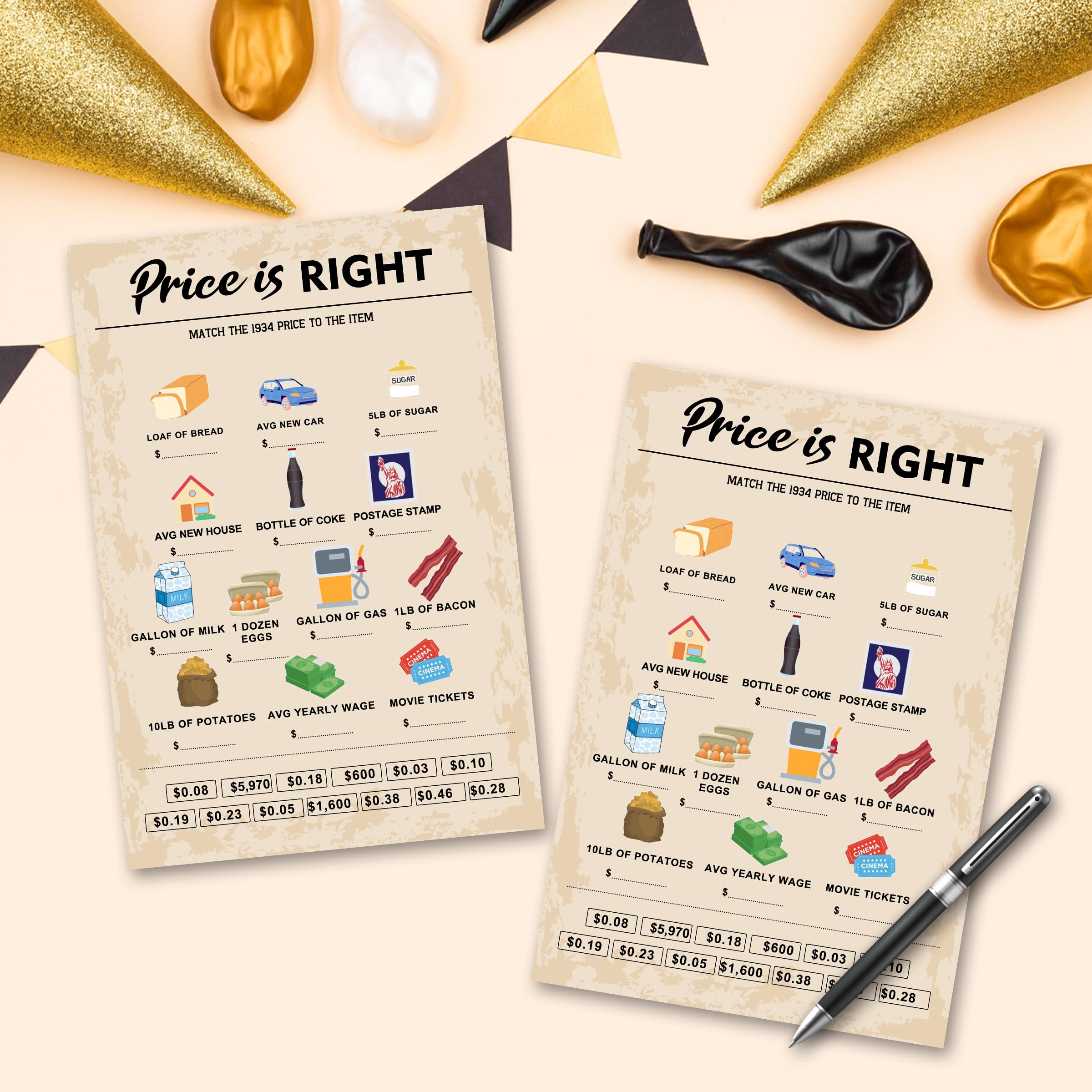 Qupt 90Th Birthday Party Games, Price Is Right Games, Birthday Party Supplies For Adults, Fun 1934S Party Game,Pack Of 30 Cards