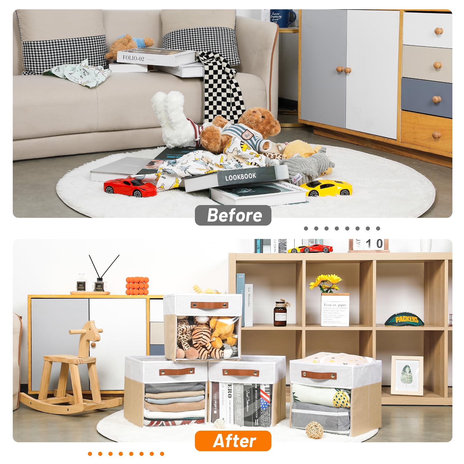 Hnzige 11 Inch Cube Storage Bin With Clear Window,Foldable Cloth Bins For Shelves, Fabric Storage Cube For Organizing Shelve Clo