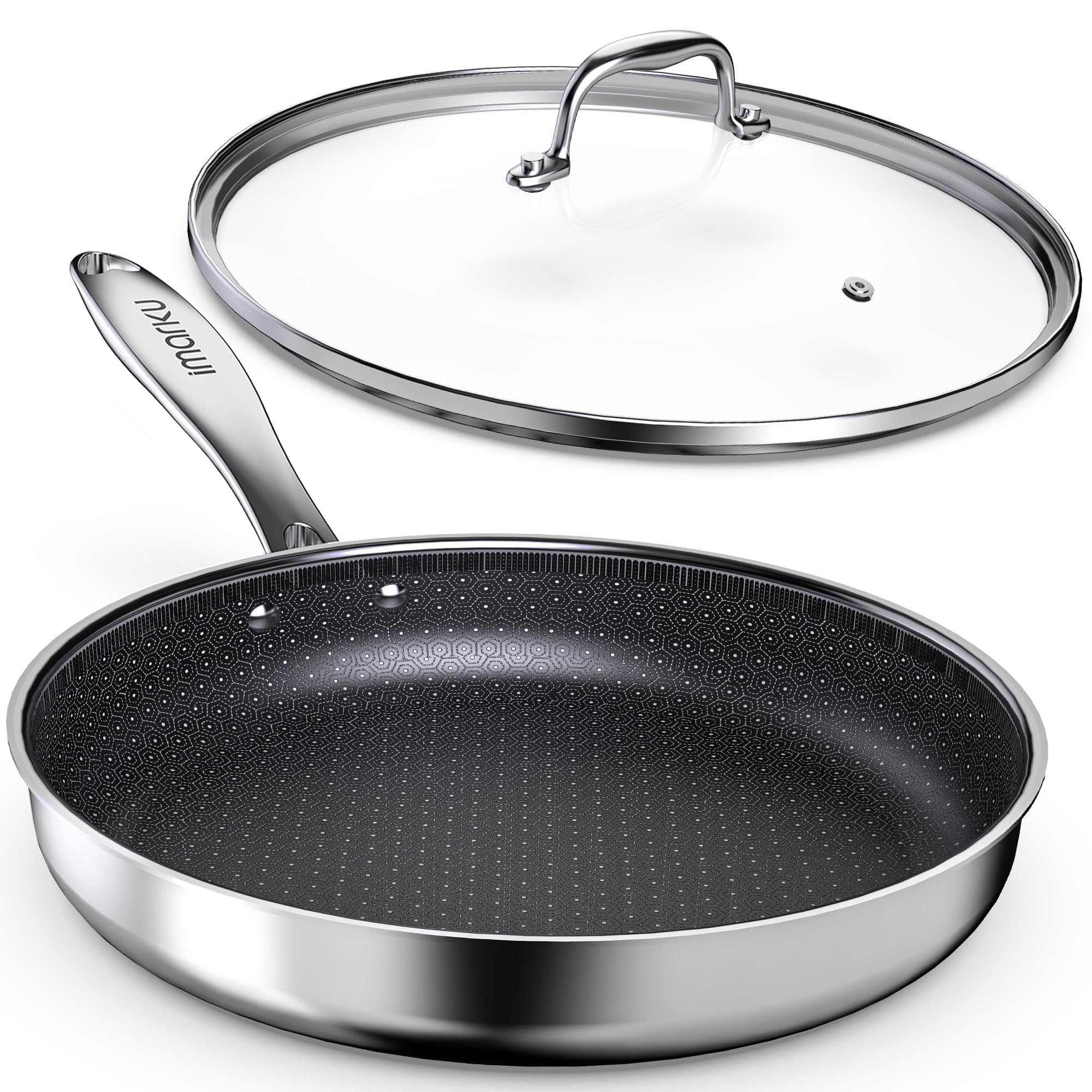 Imarku Hybrid 12-Inch Frying Pan With Tempered Glass Lid