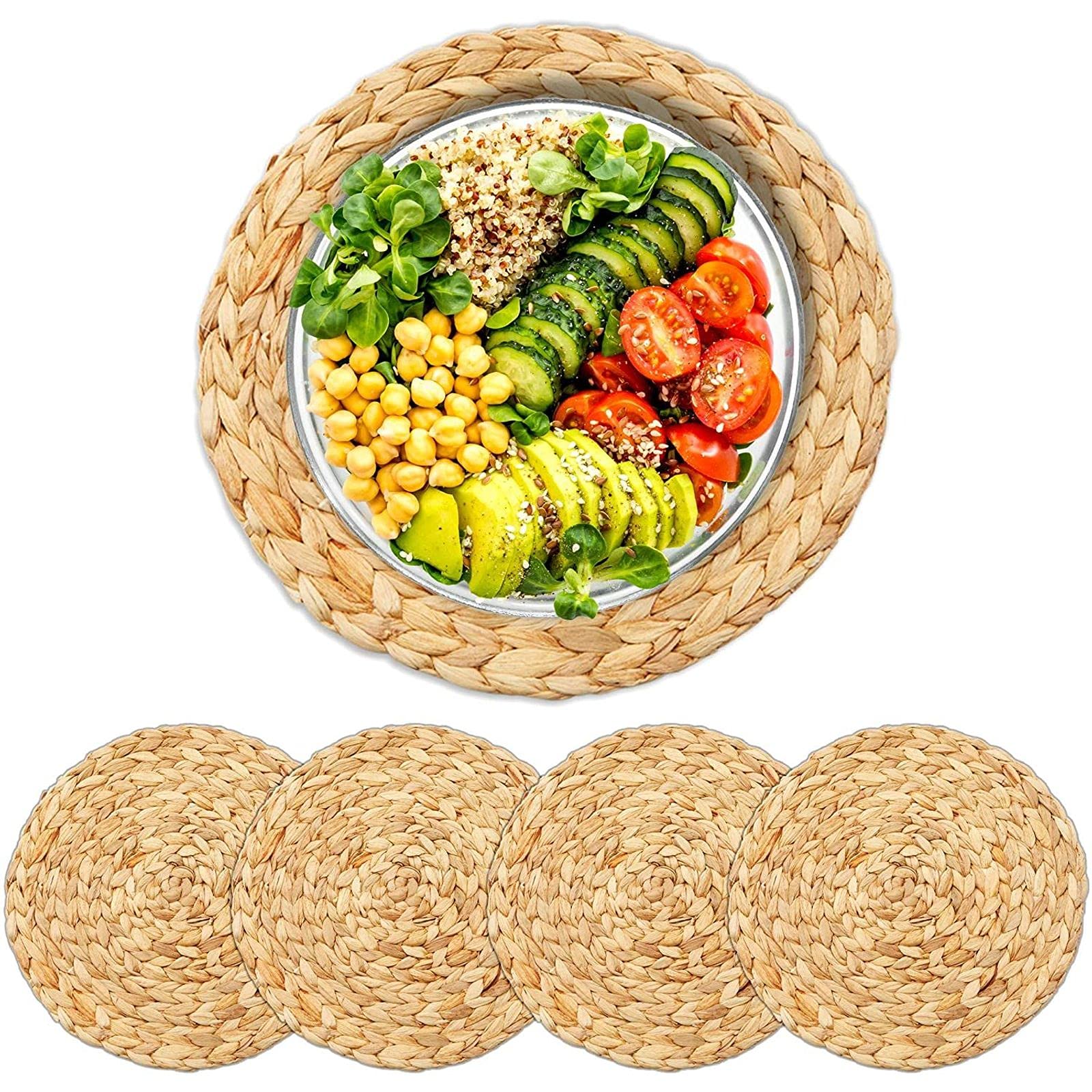 Farmlyn Creek Round Jute Woven Hyacinth Placemats (11.8 In, 4 Pack)