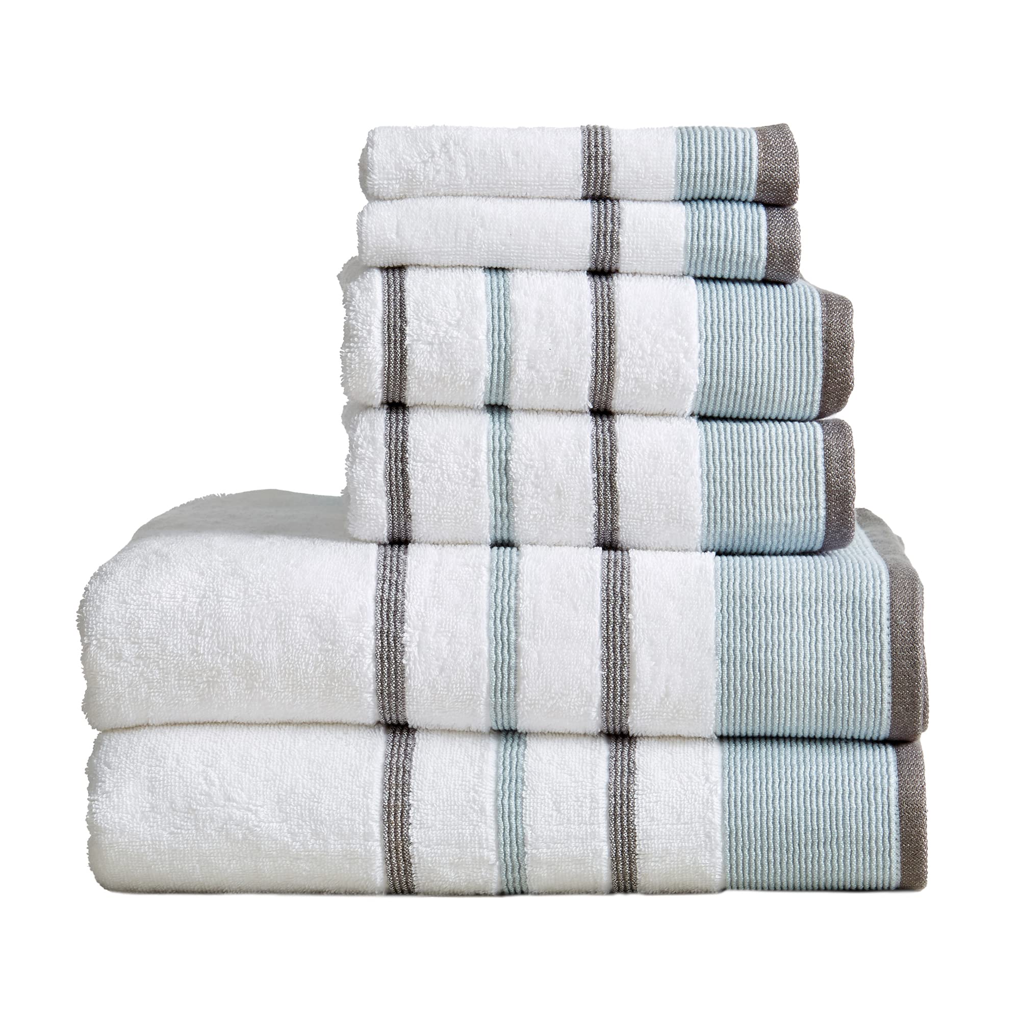 Great Bay Home 6-Piece Luxury Hotelspa Cotton Striped Towel Set, 500 Gsm Includes Bath Towels, Hand Towels And Washcloths Noelle