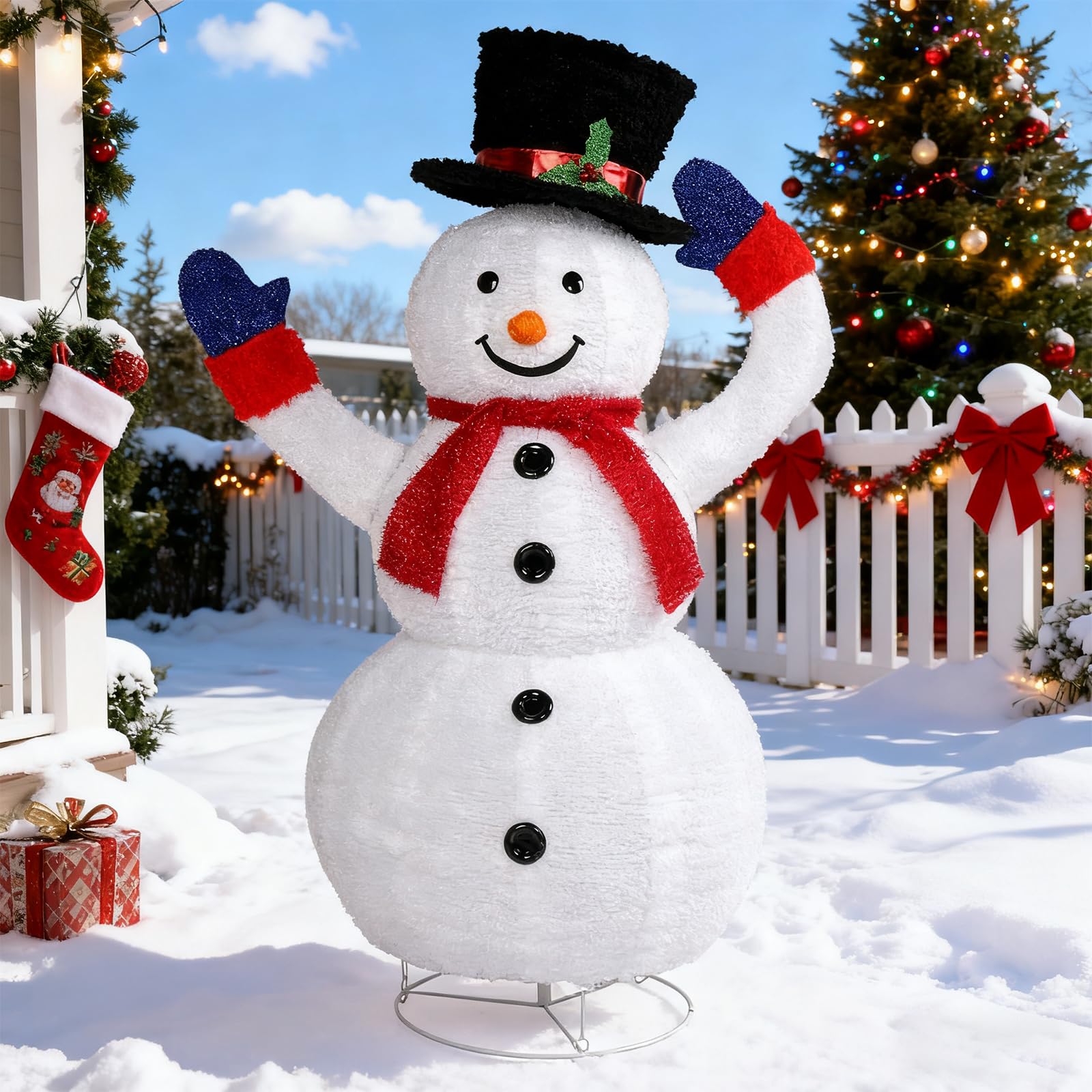3FT Lighted Gift Boxes Tower, Outdoor Christmas Decorations with 80 Warm White LED Lights, Pre-lit Stacked Light Up Present Boxe