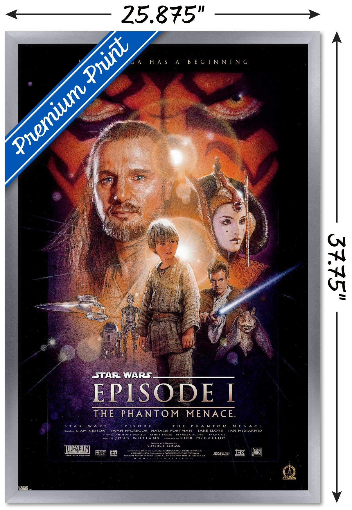 Trends International 24X36 Star Wars: The Phantom Menace - One Sheet Wall Poster, 24'' X 36'', Silver Framed Version