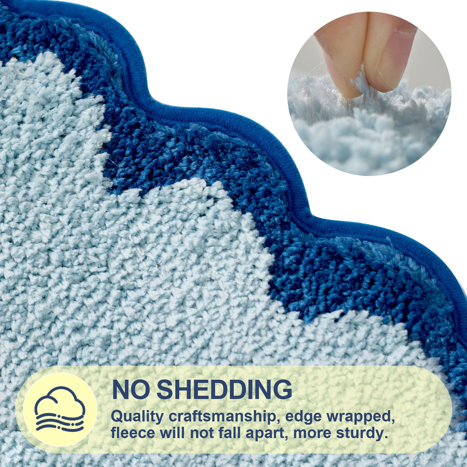Ortigia Cute Blue Scalloped Bath Mat, Fun Plush Microfiber Scallop Bathroom Rugs Non Slip Washable Quick Dry Absorbent, Bathmat