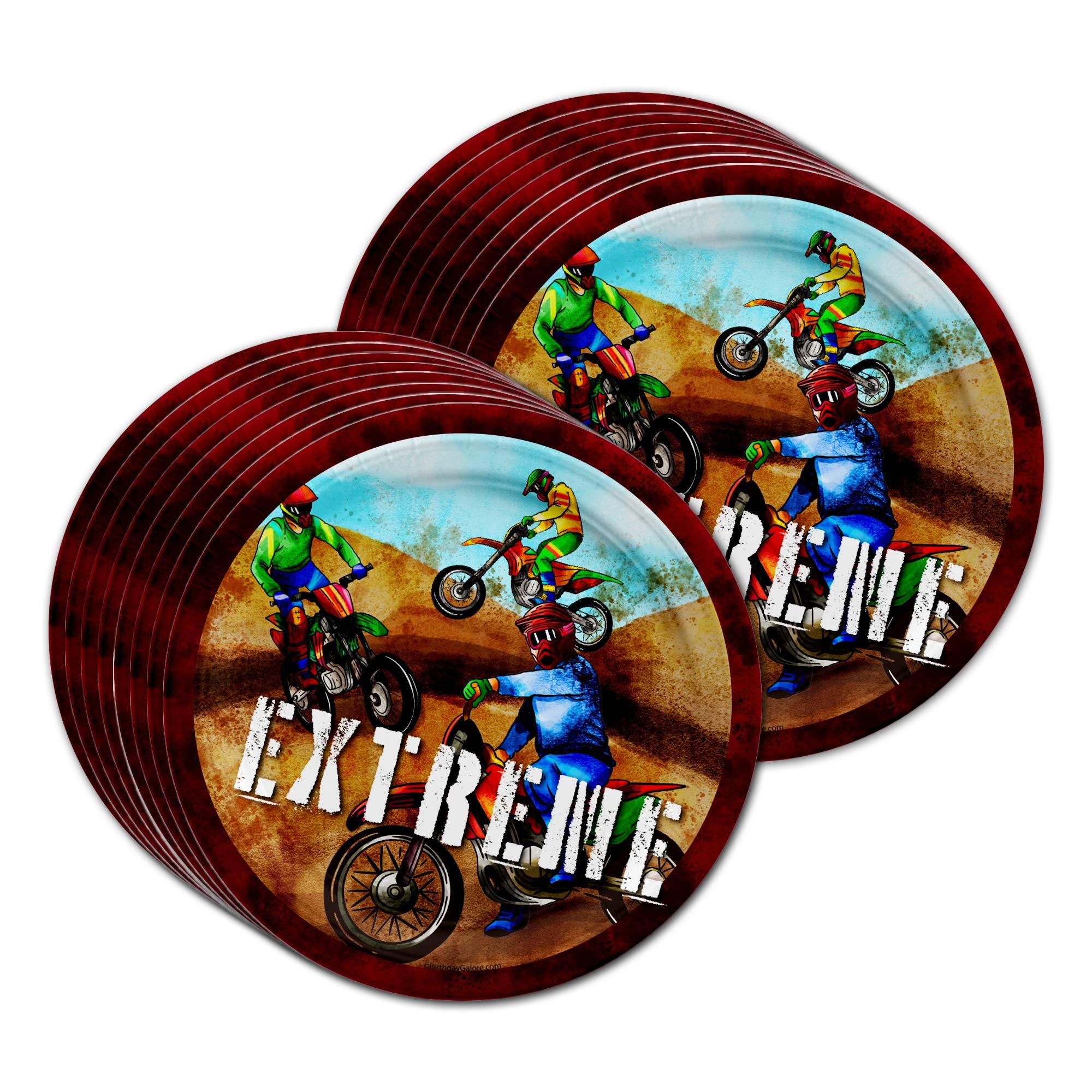 Dirt Bike Birthday Party Supplies - Boy's Motorcross Birthday - Motorcycle Part Set Includes Plates Napkins Cups Tableware Kit for 16