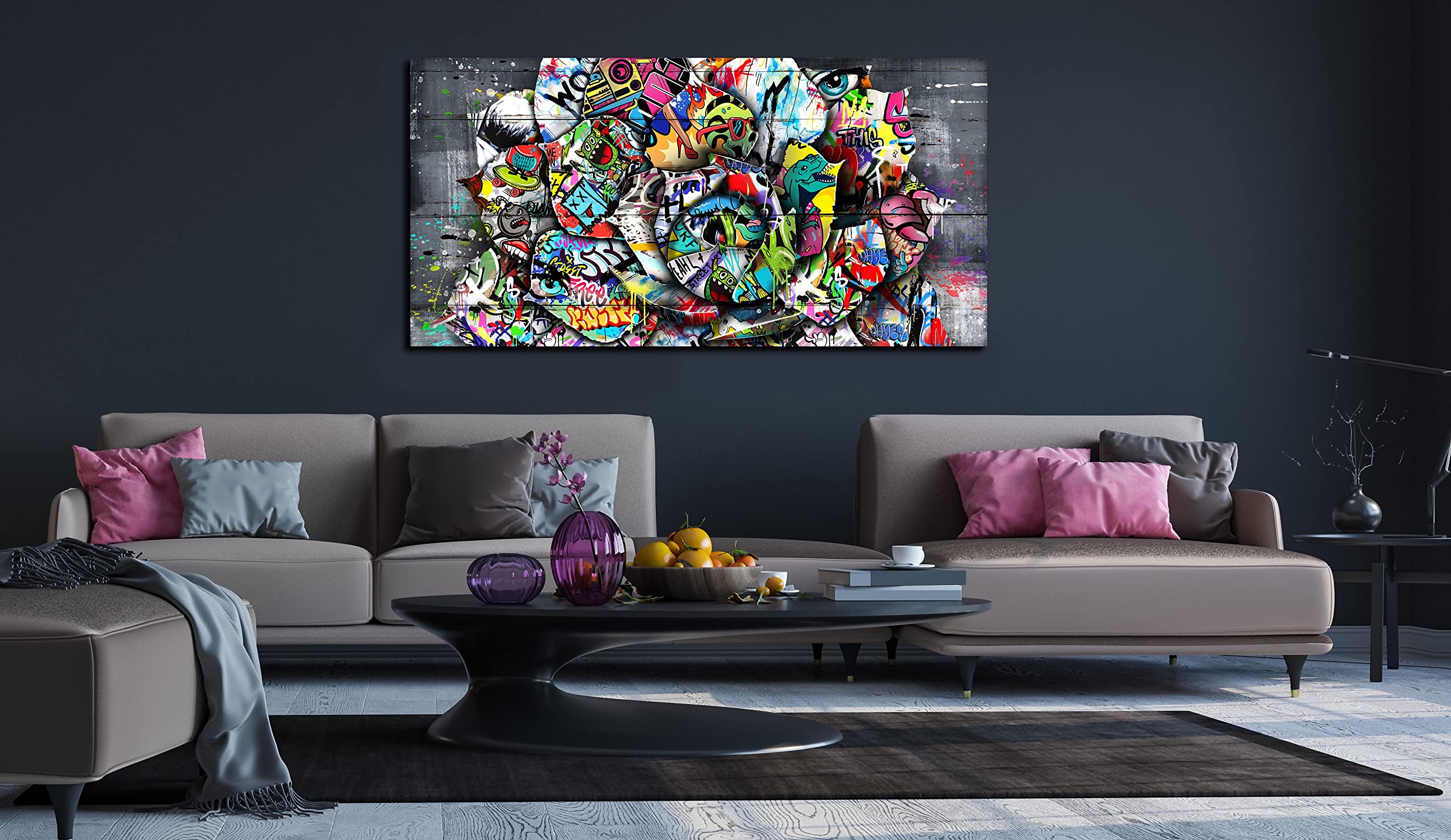 Sixttart Flower Pictures Wall-Decor - Banksy Street Wall Art - Large Abstract Canvas Wall Art Ready To Hang Size 60'' X 30''