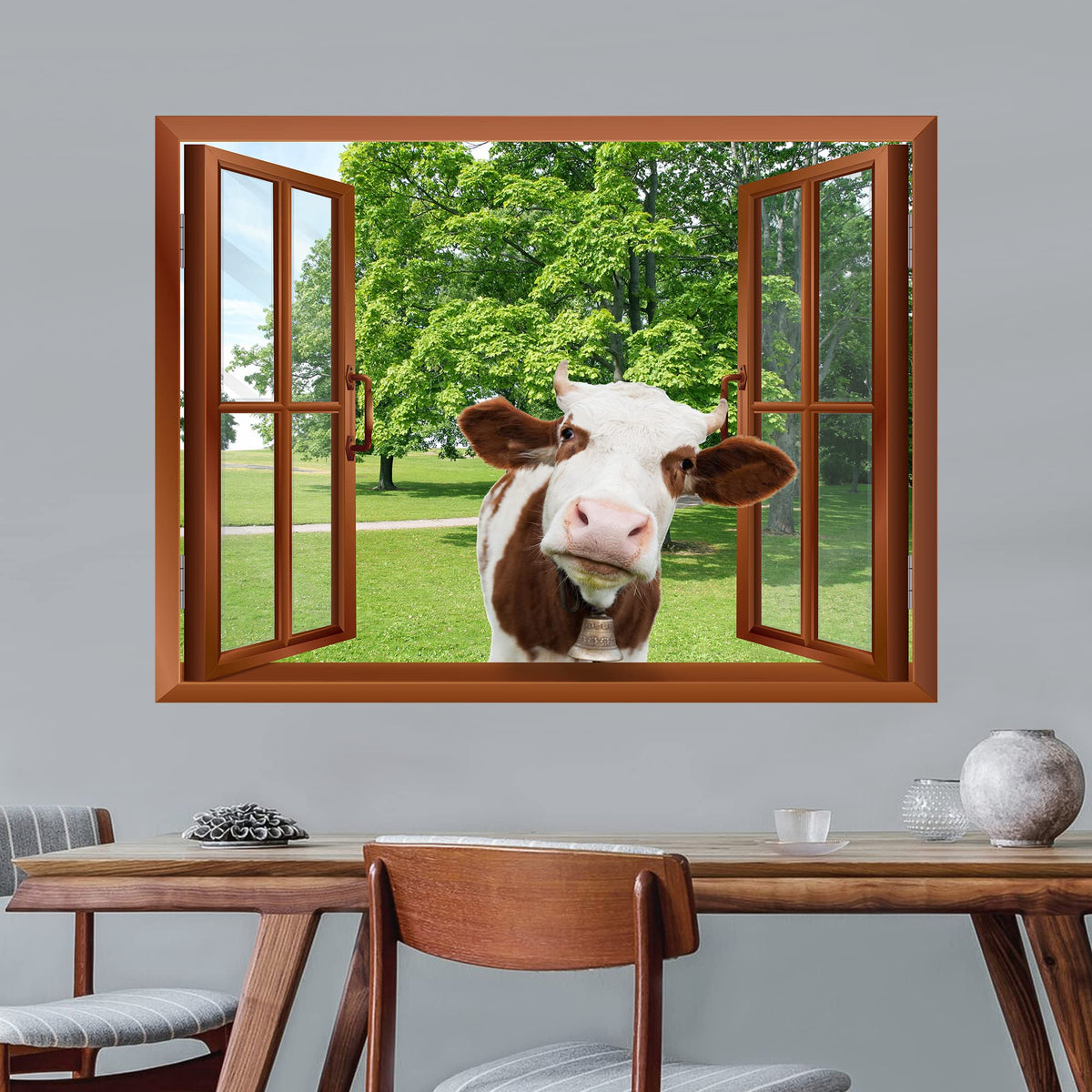 Wall26 - A Cow Sticking Its Head Into An Open Window  Removable Wall Sticker/Wall Mural - 24''X32''