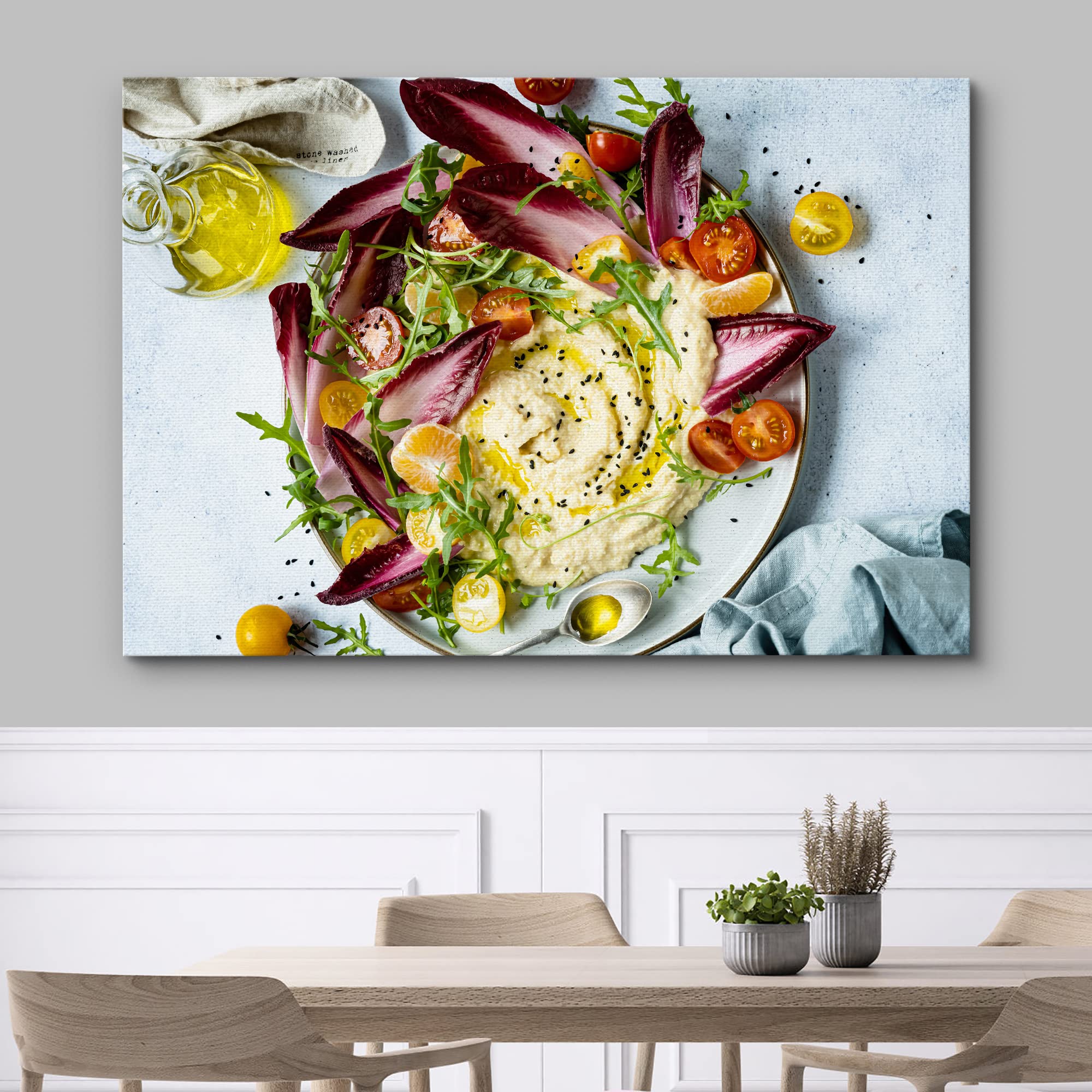 Wall26 Canvas Print Wall Art Olive Oil Fresh Hummus Endive Herb Dip Food & Cooking Kitchen Photography Realism Decorative Scenic