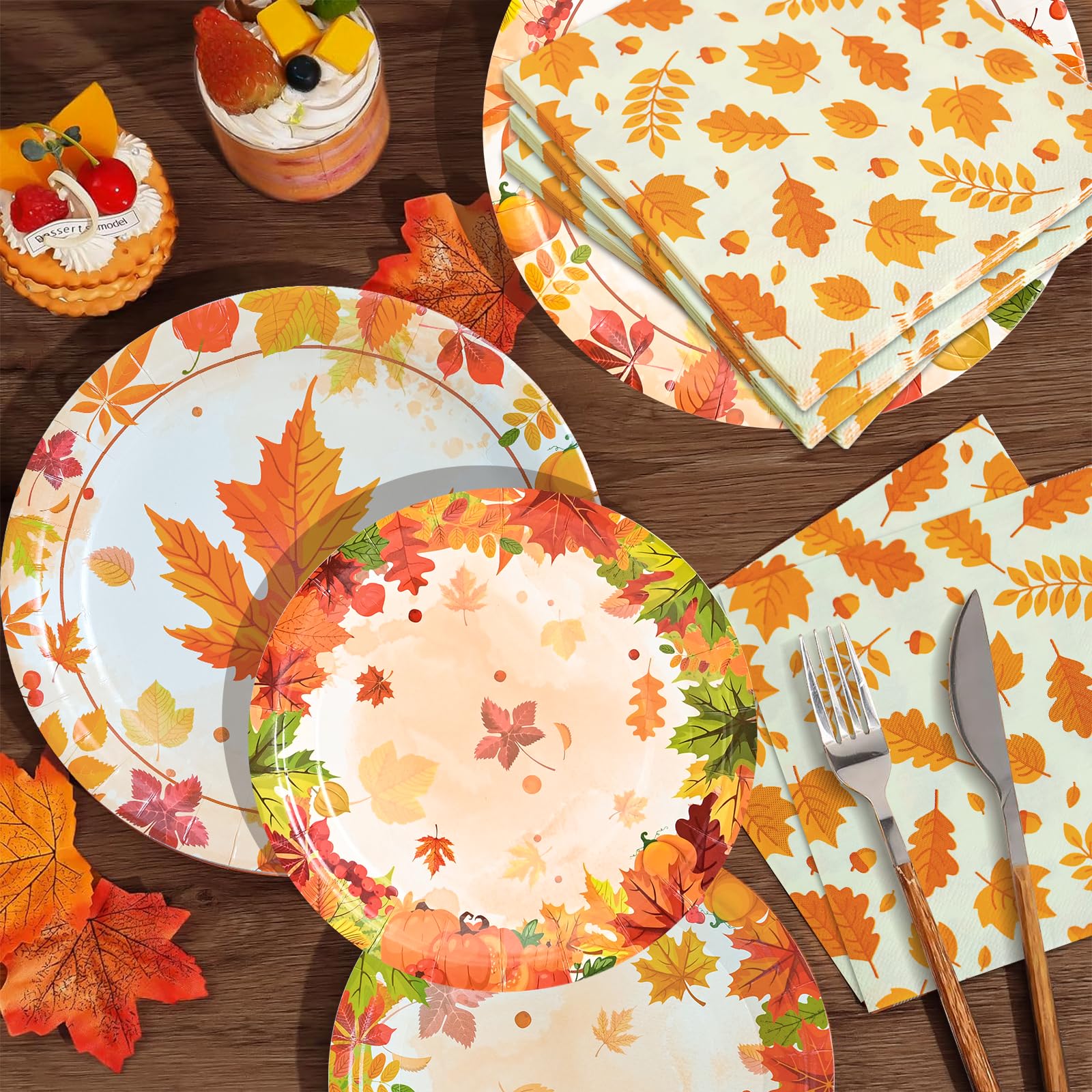 180Pcs Thanksgiving Paper Plates and Napkins Sets,Fall Plates and Napkins Disposable Fall Party Supplies for Thanksgiving Autumn