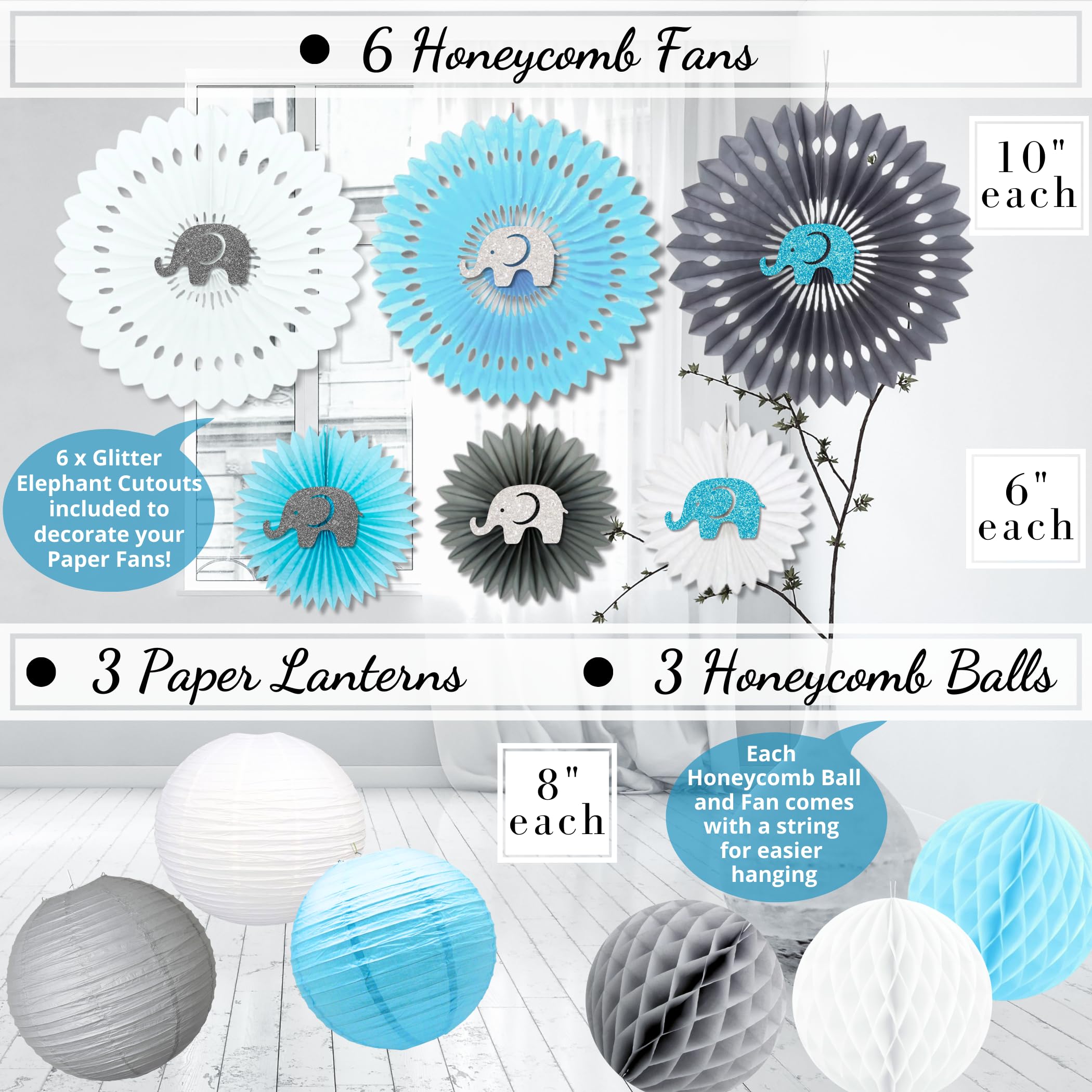 697 Pcs Premium Elephant Baby Shower Decorations For Boy Set It'S A Boy Banner, Napkins, Straws, Paper Decorations, Cake Toppers