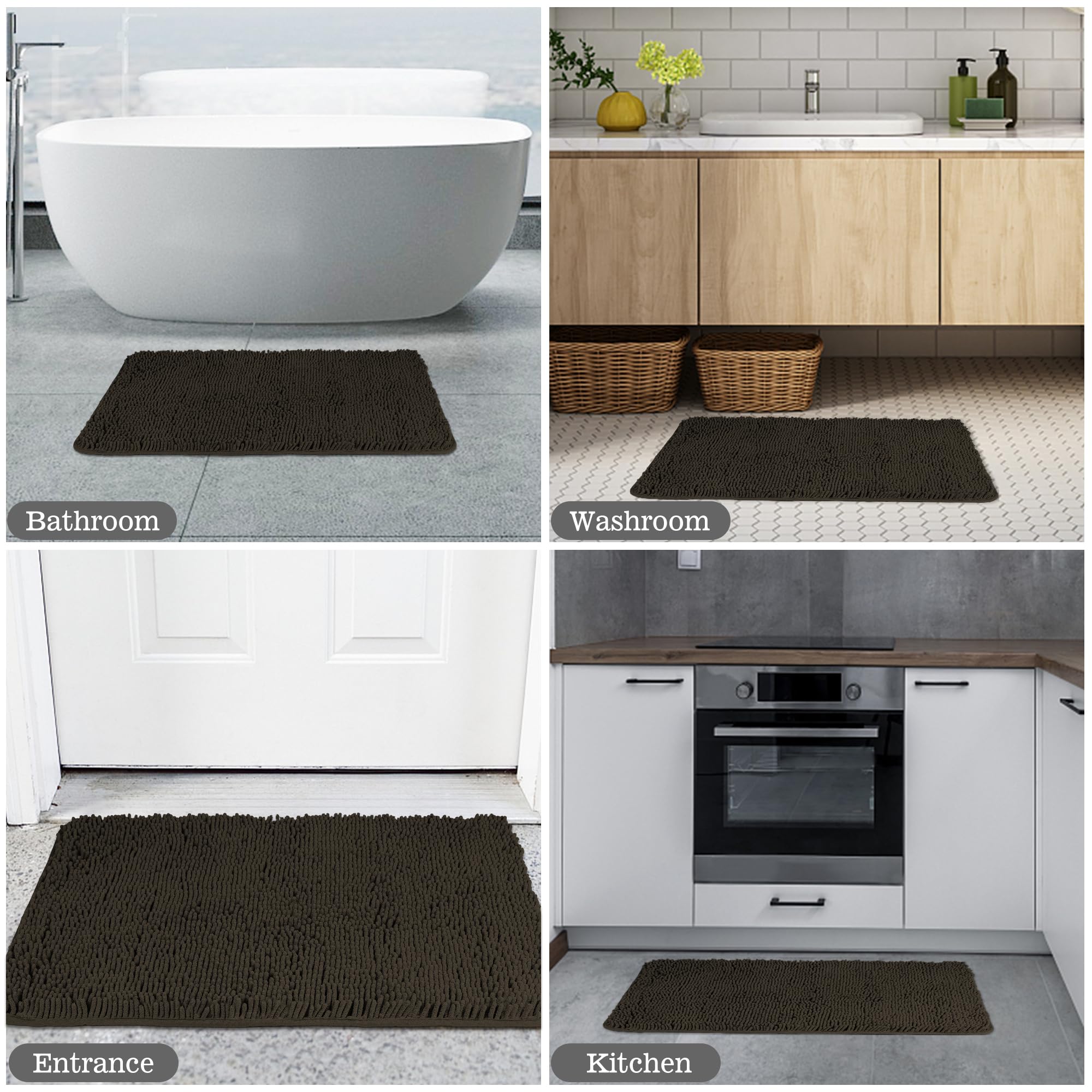 Yeaban Chocolate Brown Bathroom Rugs - Thick Chenille Bath Mats | Absorbent And Washable Bath Rug Non-Slip, Plush Rugs For Bathr