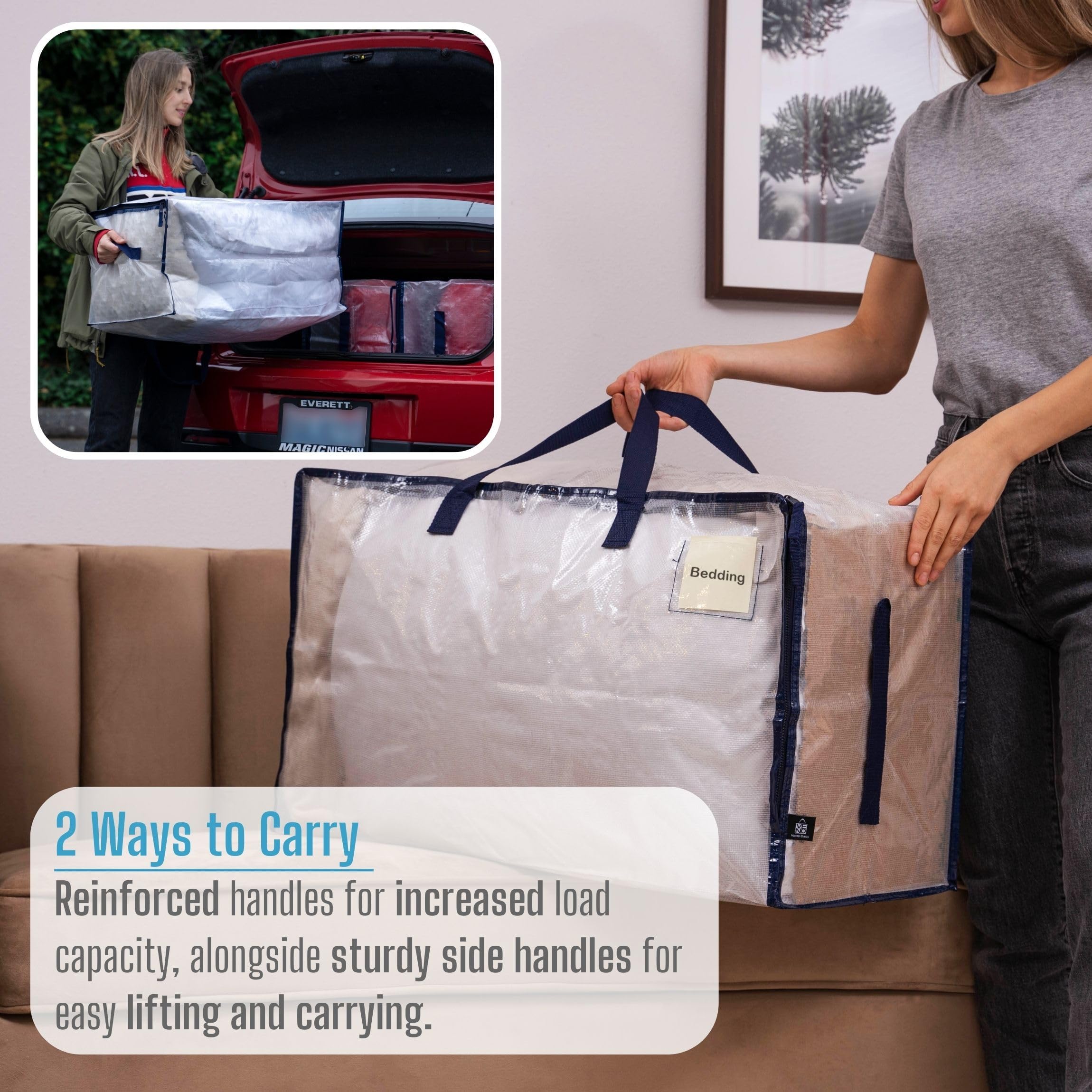 VENO 4 Pack Heavy Duty Oversized Storage Bag for Moving  college Dorm  Traveling  camping  christmas Decorations  Packing Supplies  Organizer Tote  Reusable and Sustainable (clear  4 Pack)