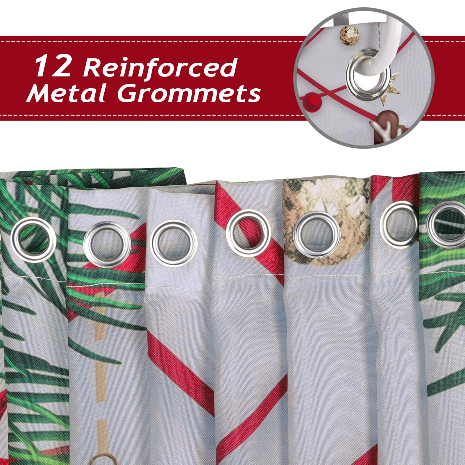 Bonhause Christmas Gnomes Shower Curtain Xmas Tree Balls Gift Boxes Winter Holiday Decorative Bath Curtain 72 X 72 Inch Polyeste