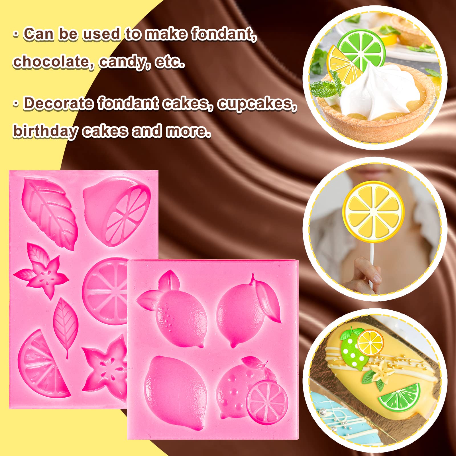 Whaline 2 Pack Mini Lemon Fondant Molds Summer Fruit Flower Silicone Candy Chocolate Mould Lemon Slices Resin Mold For Soap Baki