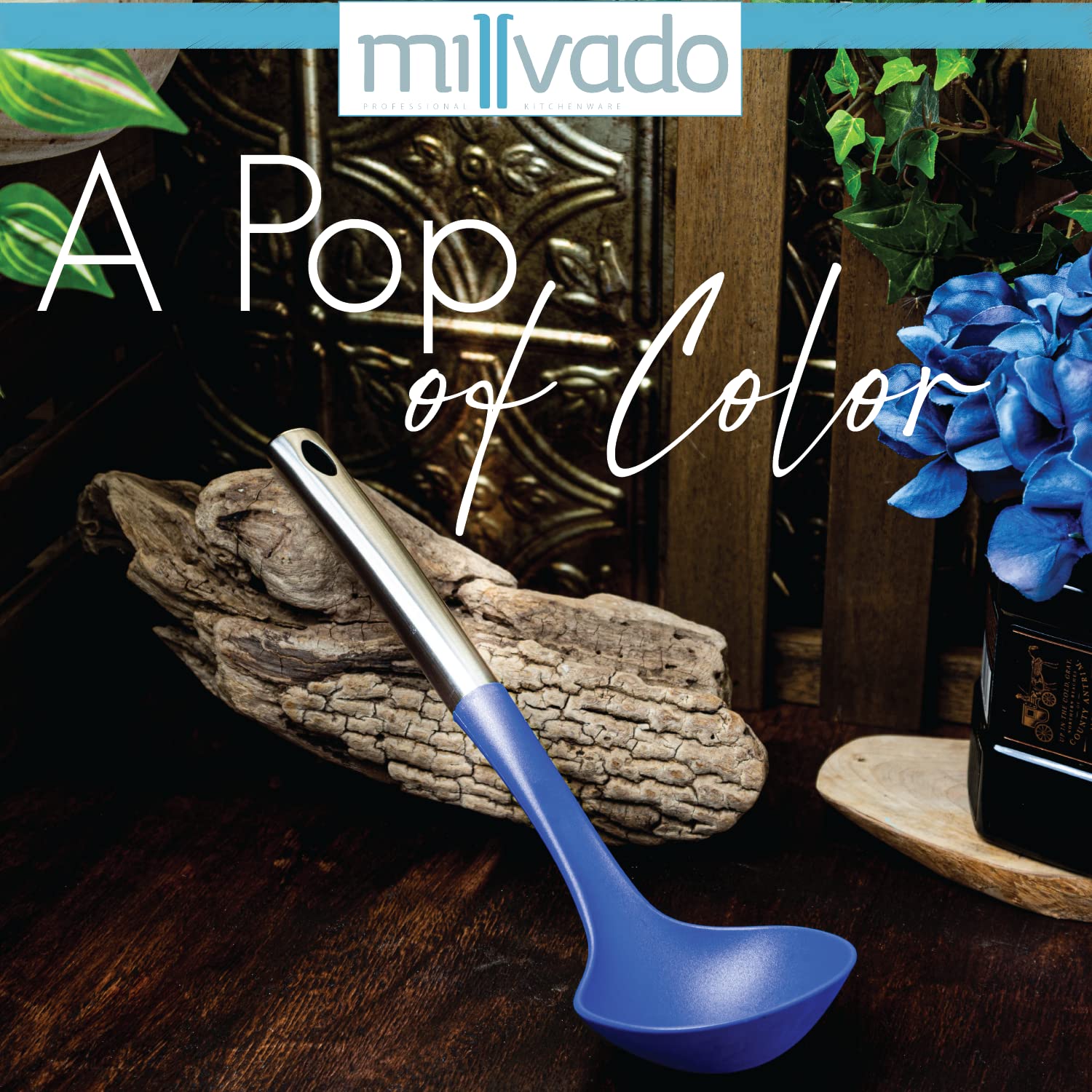 Millvado Soup Ladle, Nylon Blue Ladle With Stainless Steel Handle, Long 13 Inch Soup Ladles For Portioning And Stirring