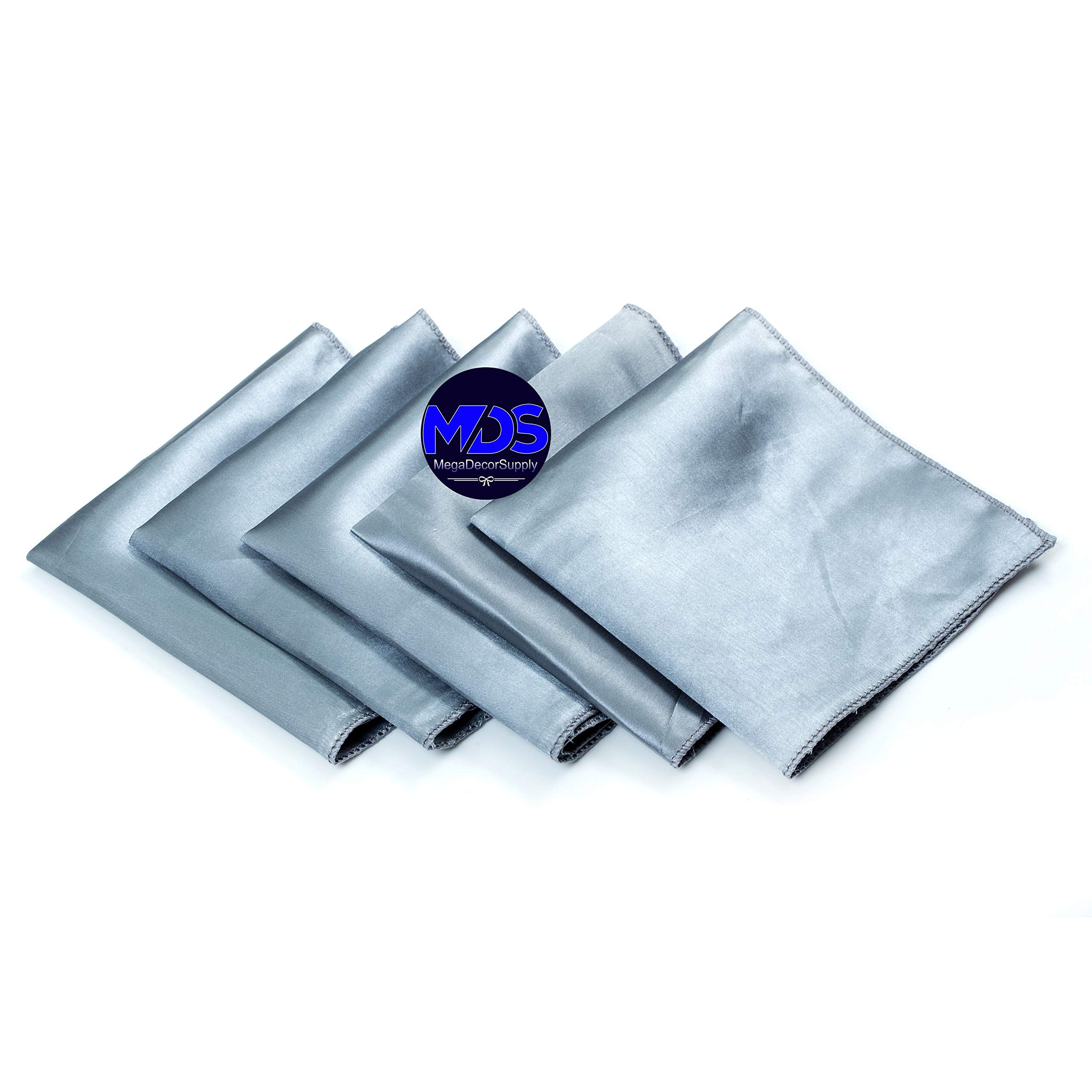 Mds Pack Of 25 Wedding Satin 12''X 12'' Square Dinner Napkin Or Handkerchief For Wedding Banquet Decoration - Light Silver