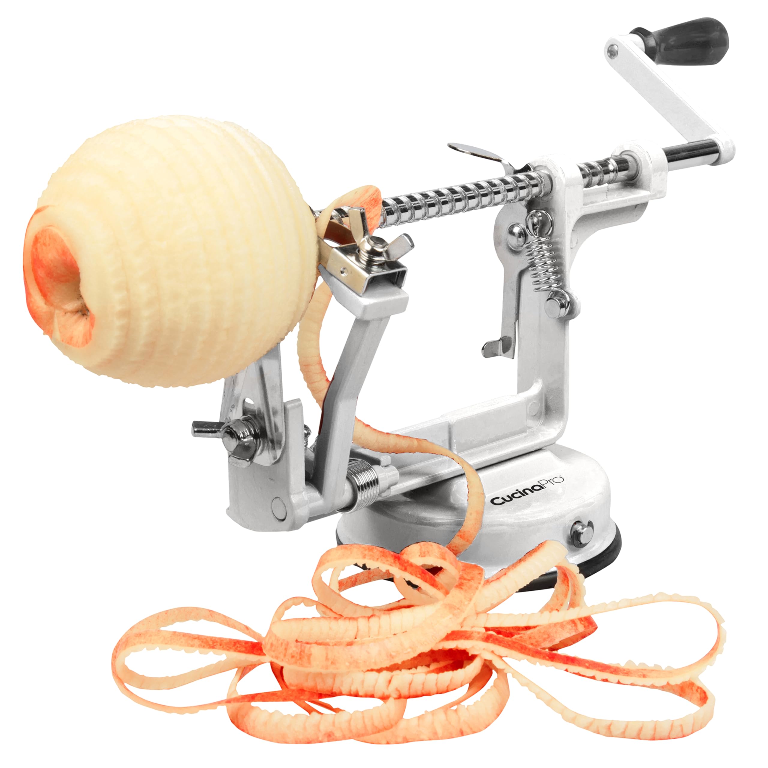 Apple Peeler and Corer - Durable, Heavy Duty Chrome Cast Iron with Powerful Countertop Suction, Hand Crank for Fruits, Apples, P