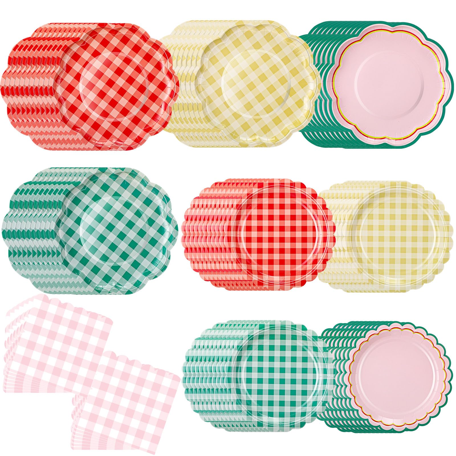 Skybooly 216 Pcs 72 Guests Camp Gingham Plates and Napkins Party Supplies Camping Gingham Paper Plates Napkins Checkered Plaid D