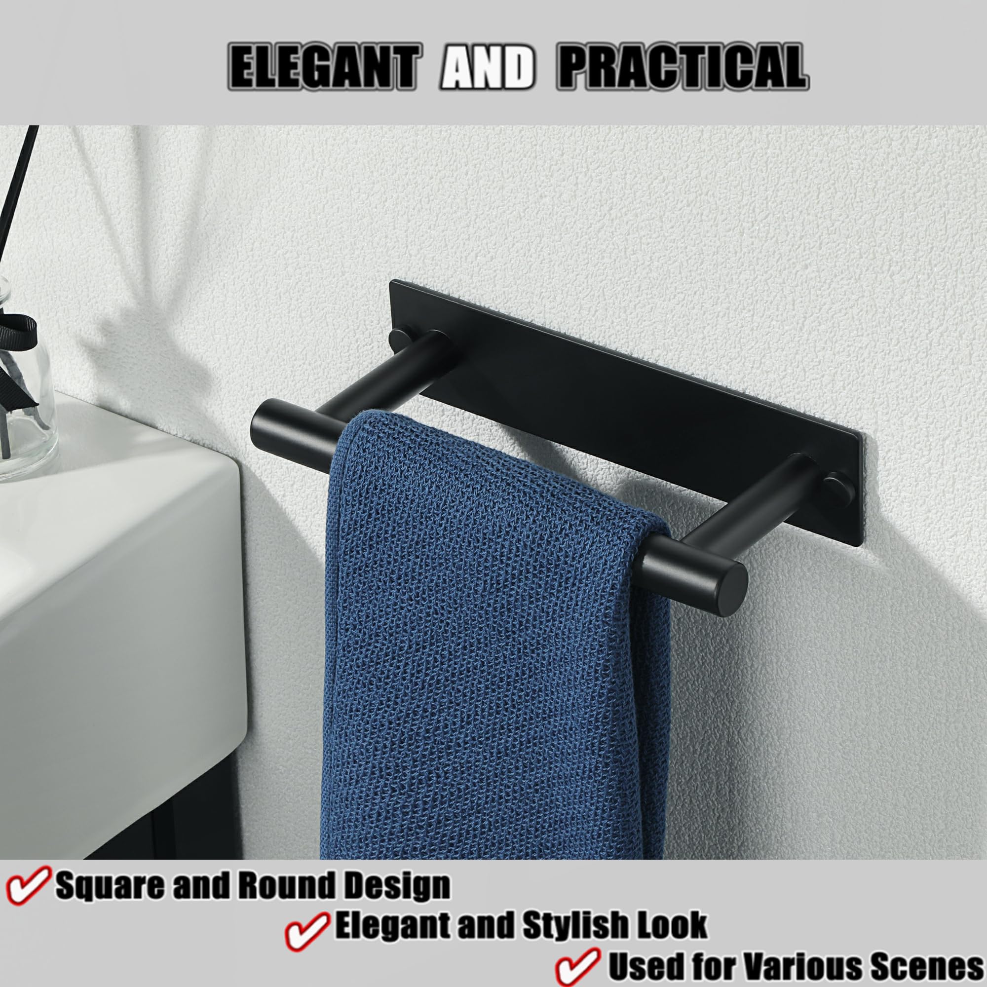 Alise Bath Towel Bars, 8 Inch Towel Hanger Towel Racks For Bathroom, Sus304 Stainless Steel Hand Towel Holder, Wall Mount With S