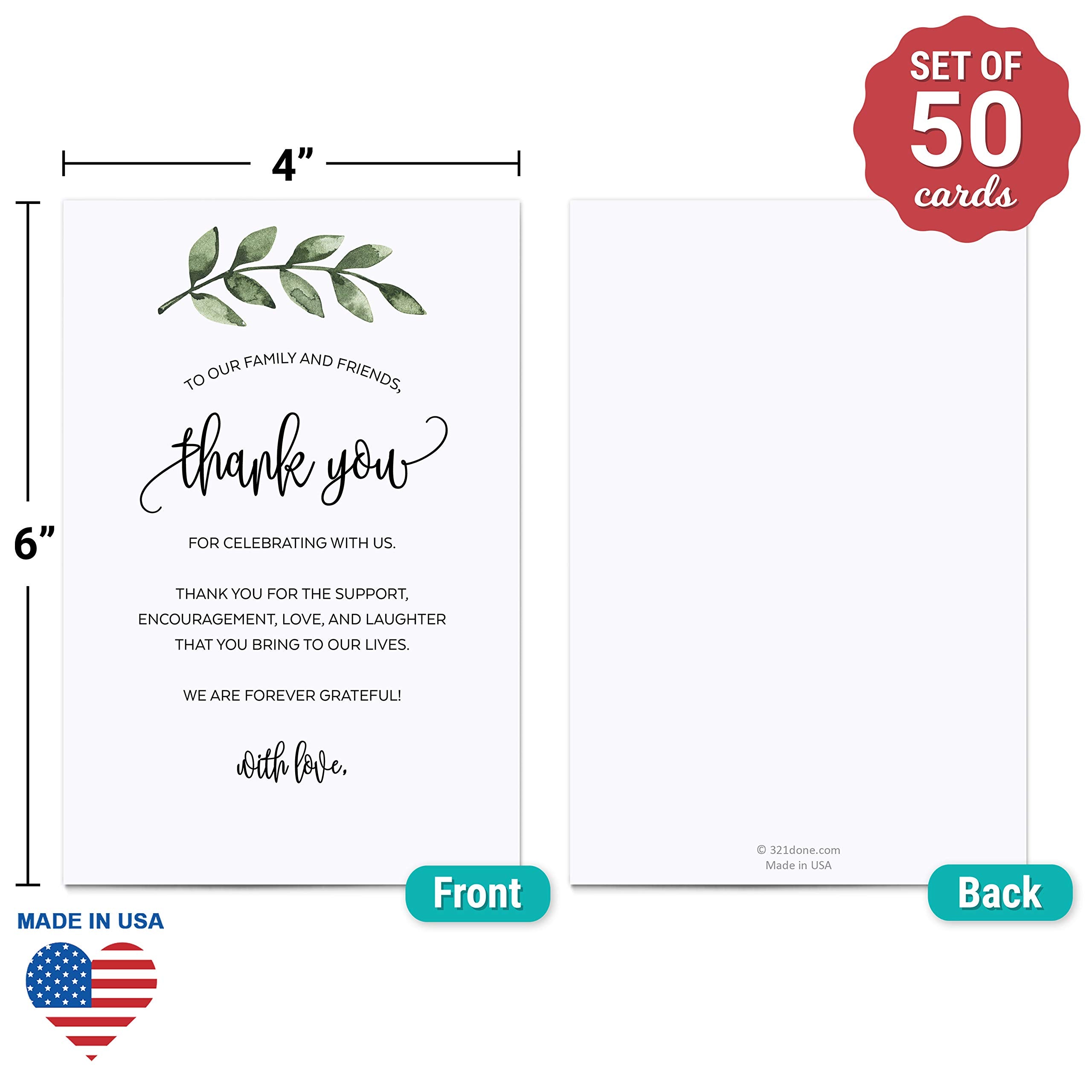 321Done Greenery Thank You Place Setting Cards, 4X6 White, Made In Usa - Watercolor Green Leaves, Table Placecards For Wedding,