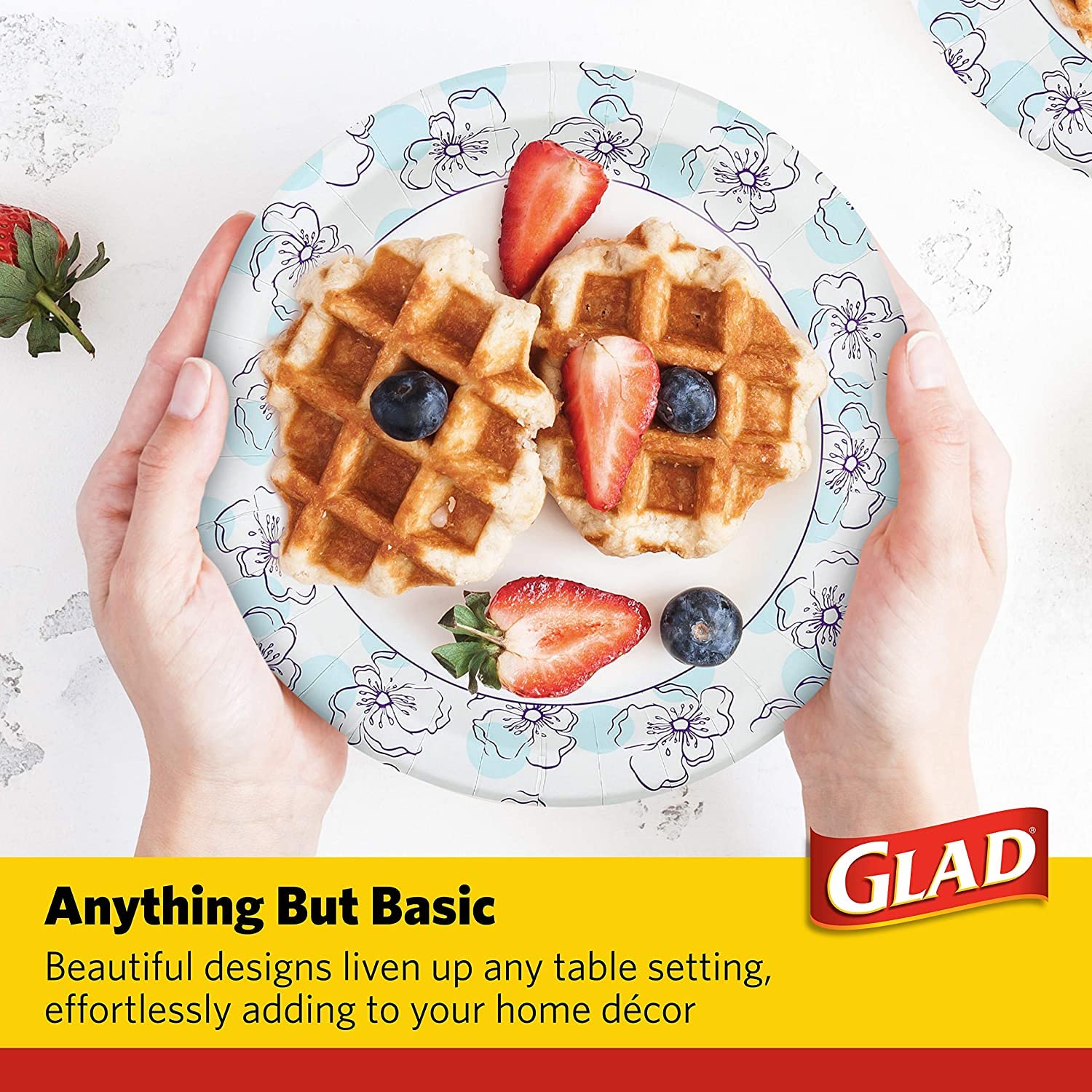 Glad Round Disposable Paper Plates For All Occasions | New & Improved Quality | Soak Proof, Cut Proof, Microwaveable Heavy Duty