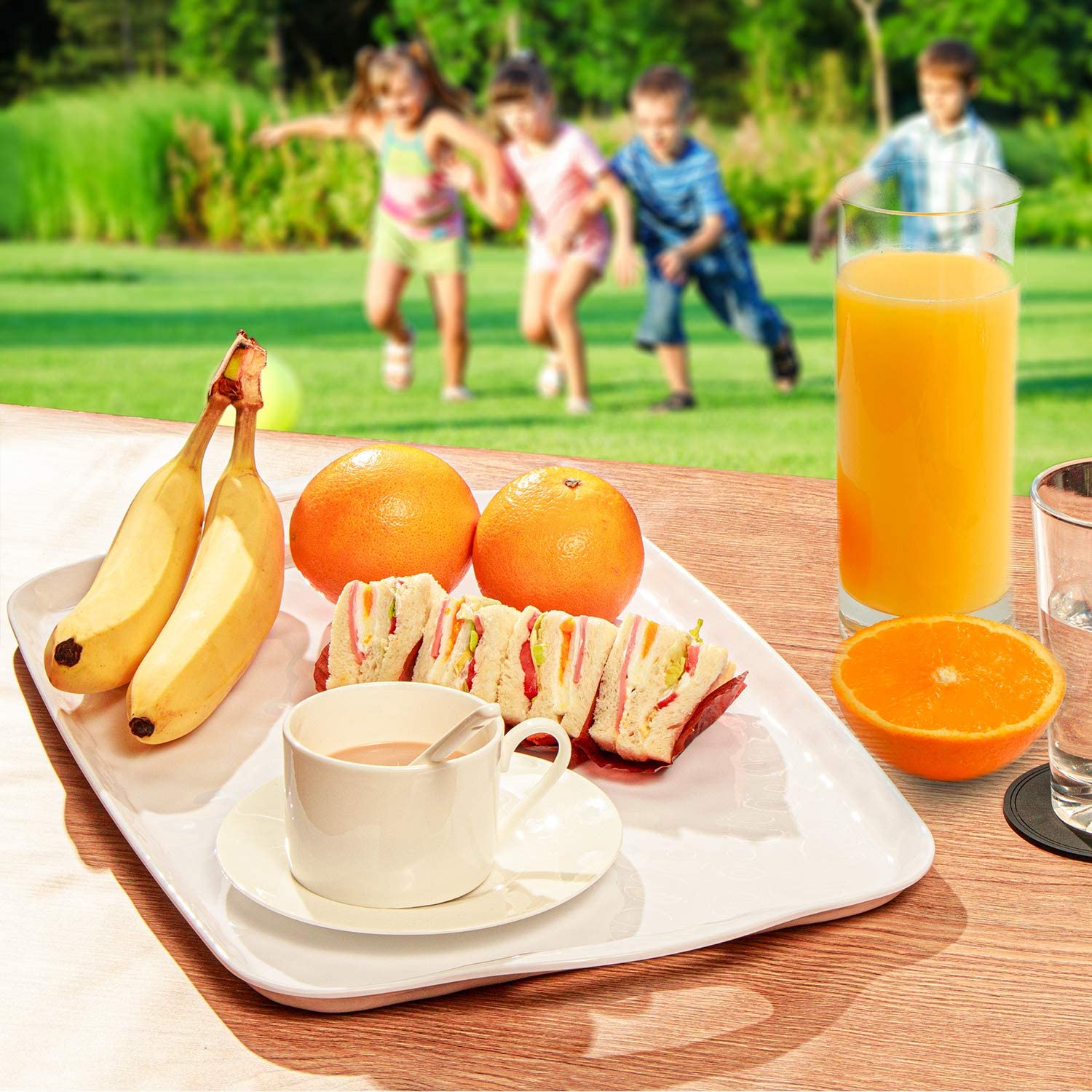 Tp Serving Tray With Handles, 17 '' Inch Large Rectangle Melamine Serving Platter Set Of 2, Pure White