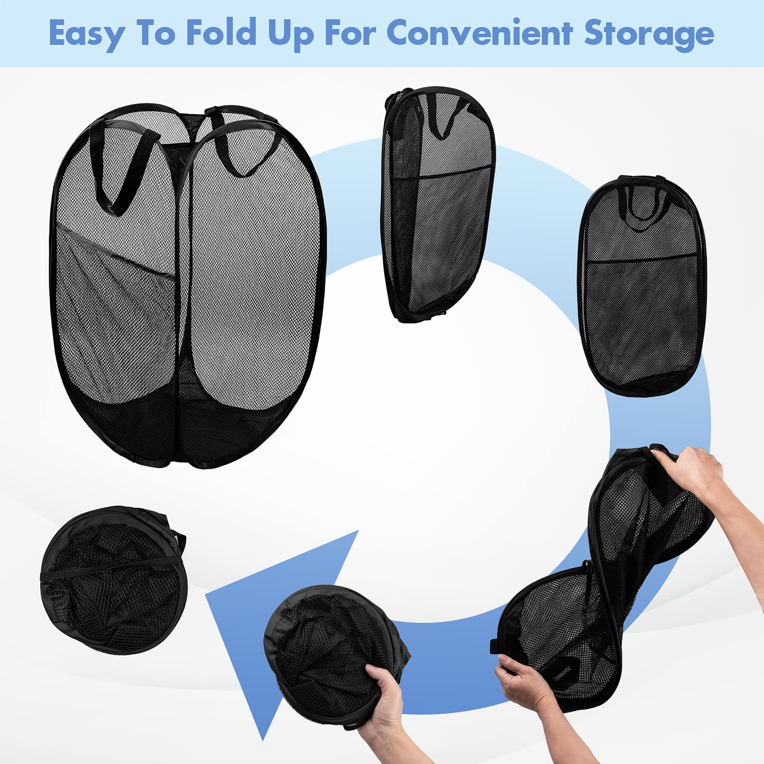 DUCOO Mesh Pop Up Laundry Hamper - Large, Foldable Design, Black, Model NX006