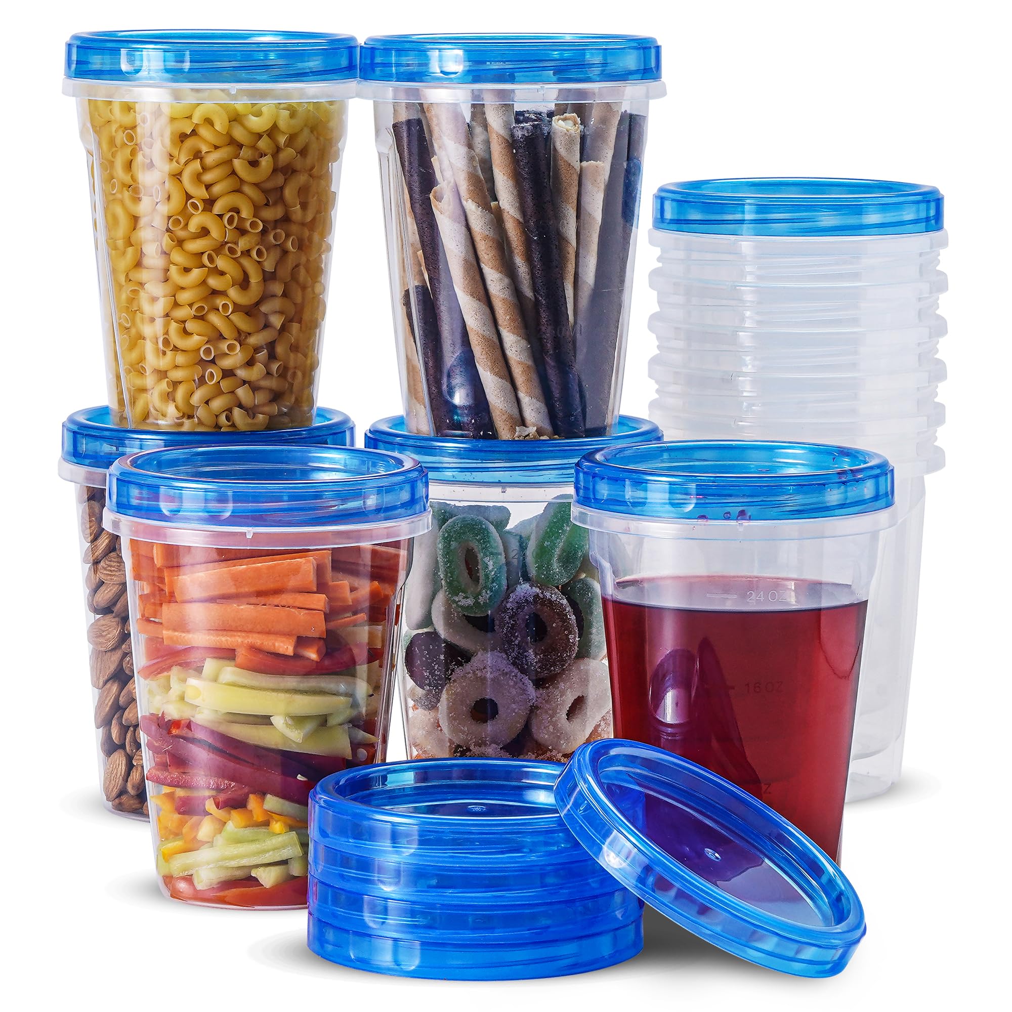 Rfaqk Freezer Containers With Twist Top Lids (12 Pcs - 32 Oz)-Reusable Plastic Deli Containers With Screw Lids-Stackable Freezer