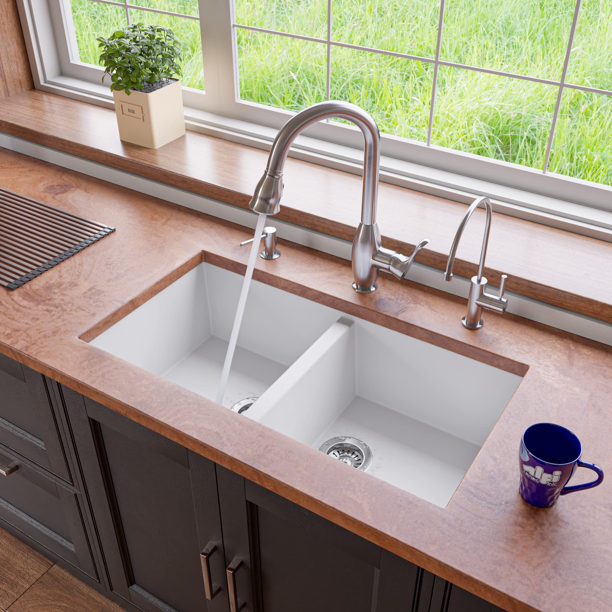 Alfi Brand Ab3420Um-W Undercount Double Bowl Granite Composite Kitchen Sink 34 White