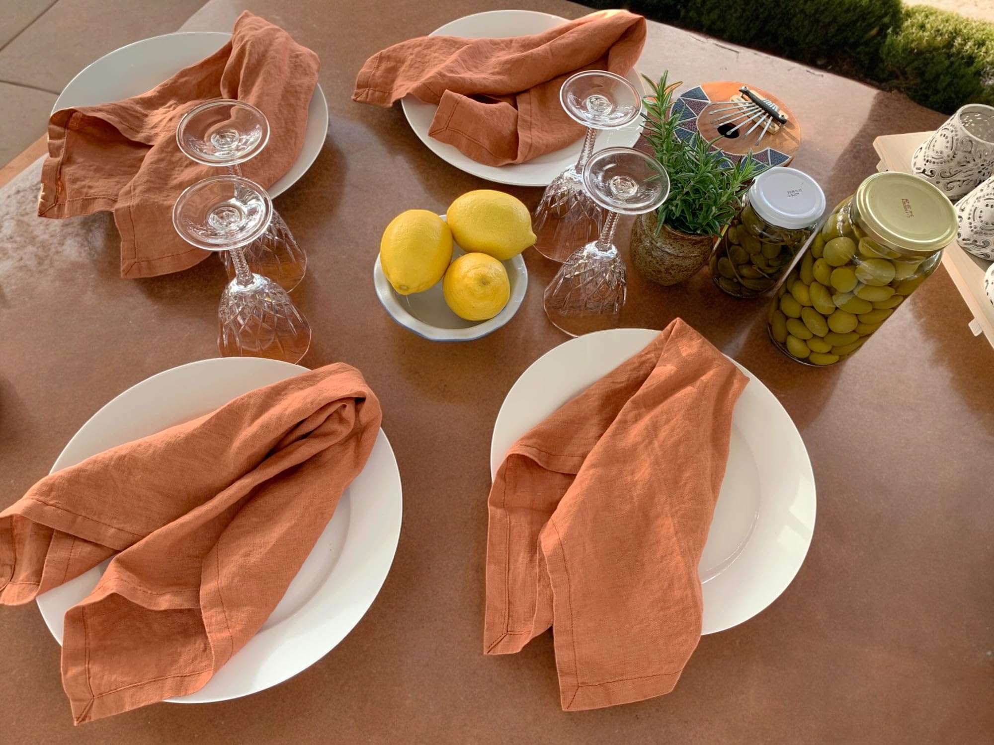 Linen Napkins -100% French Flax - Stonewashed Pure Linen Cloth Napkins - Size 18 Inch X 18 Inch - Set Of 4 (Rustic Orange)