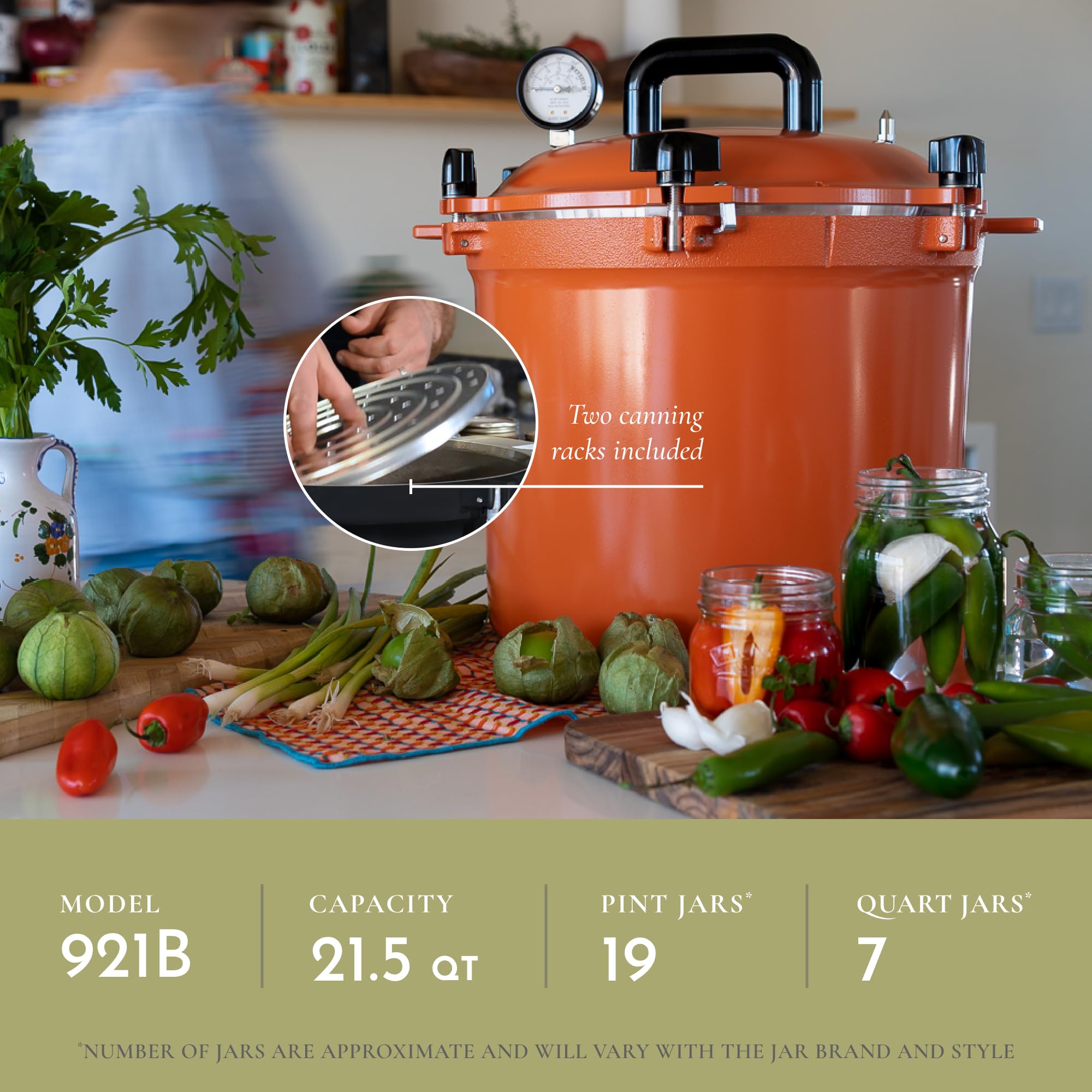 All American 1930 21.5qt Pressure Cooker/Canner (The 921), Tomato Red - Exclusive Metal-to-Metal Sealing System - Suitable for G