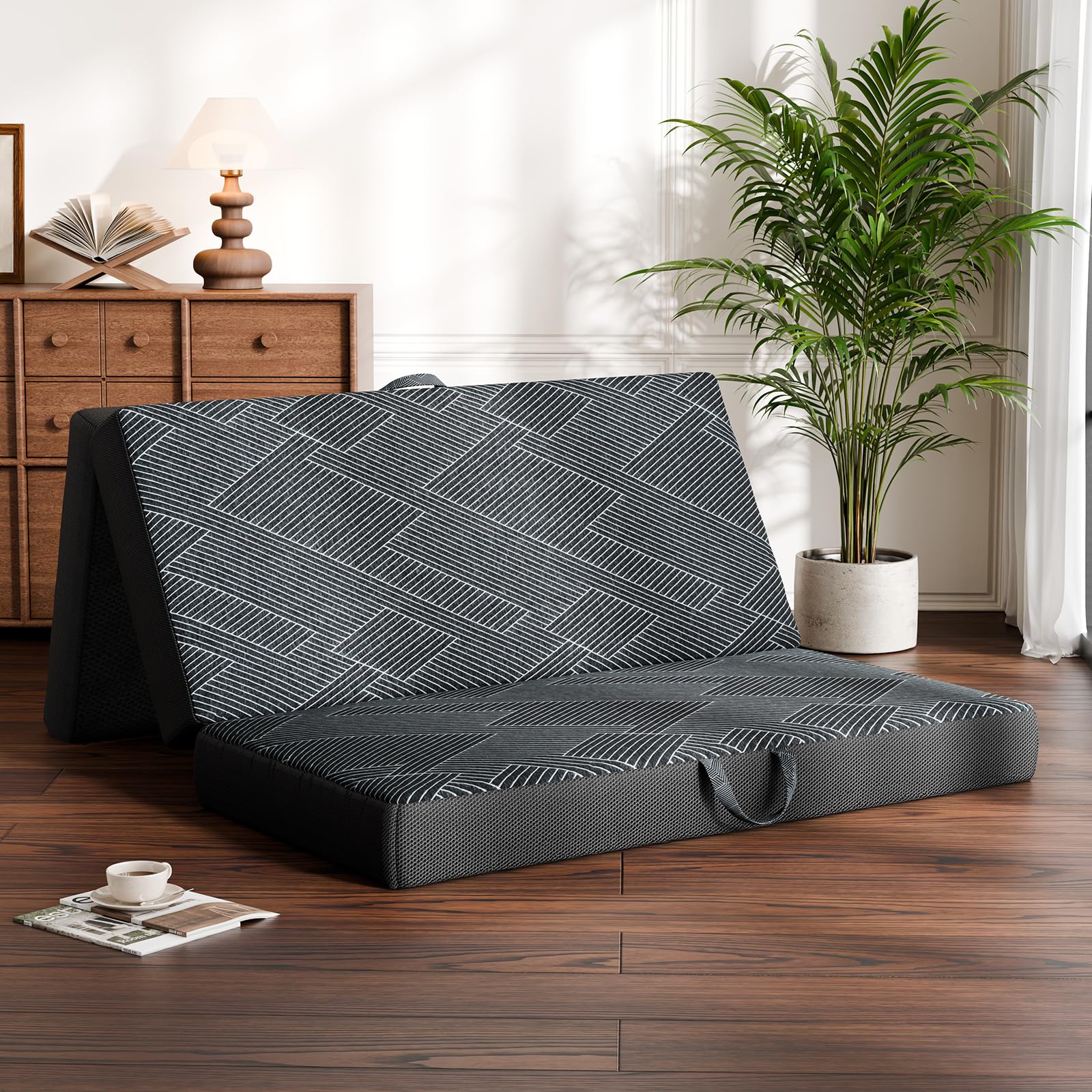 Vamcheer Tri Folding Mattress, 6 Inch King Foldable Mattress, Tri-Fold Memory Foam Mat With A Collapsible And Washable Cover, Ha