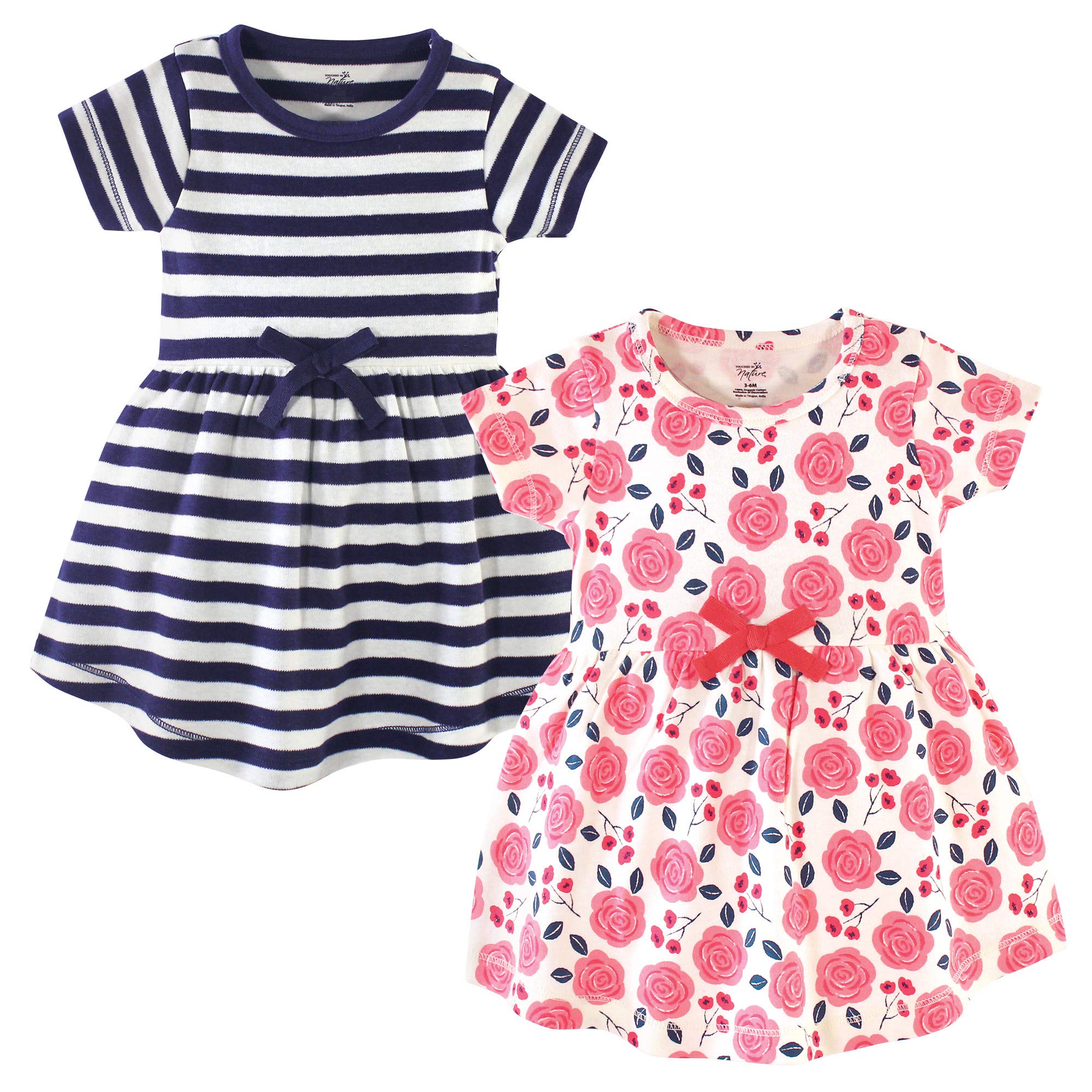 Touched By Nature Baby Girls Organic Cotton Short-Sleeve And Long-Sleeve Dresses Casual Dress, Toddler Coral Rose Short Sleeve,