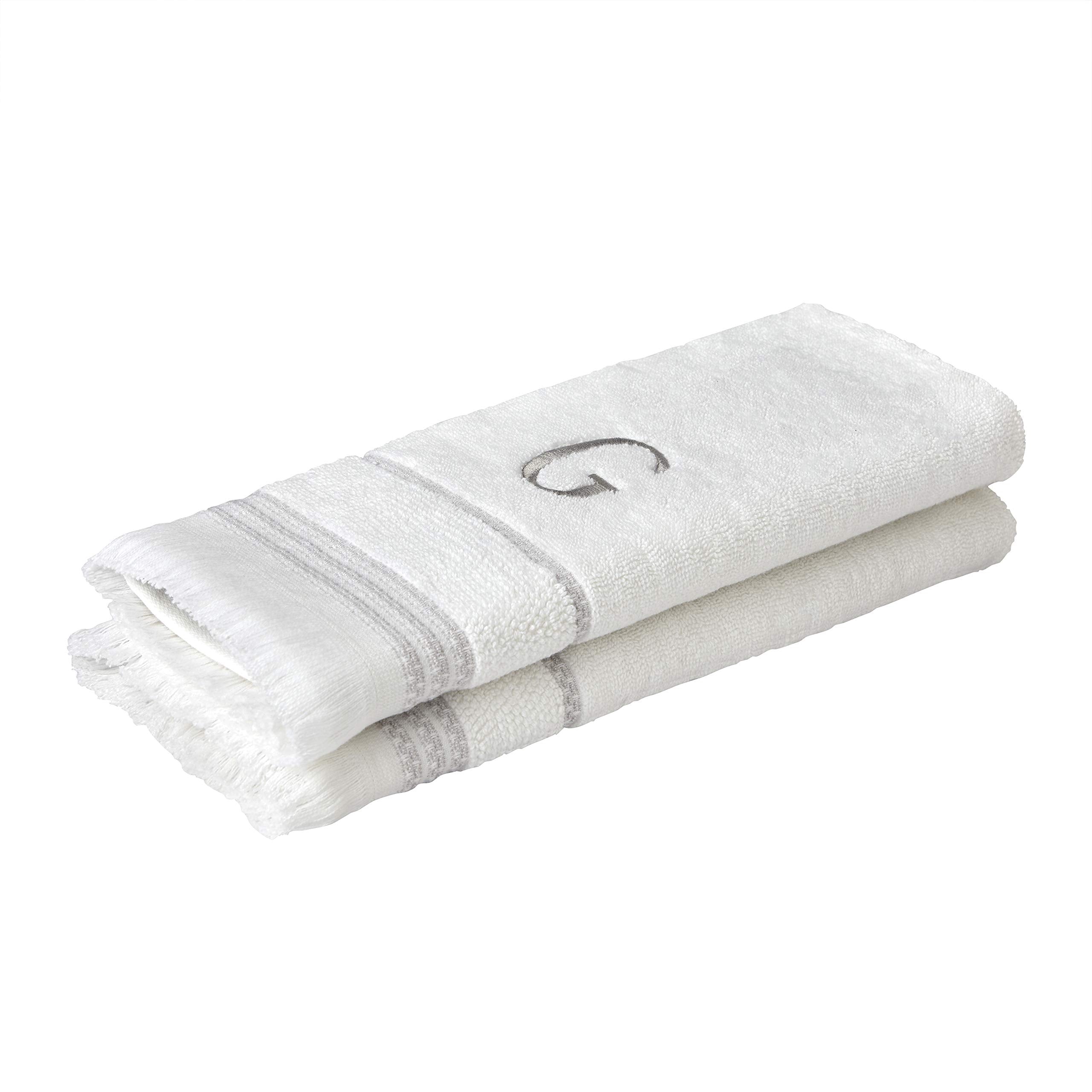 Skl Home Casual Monogram Hand Towel Set, G, 16X26, White 2 Count