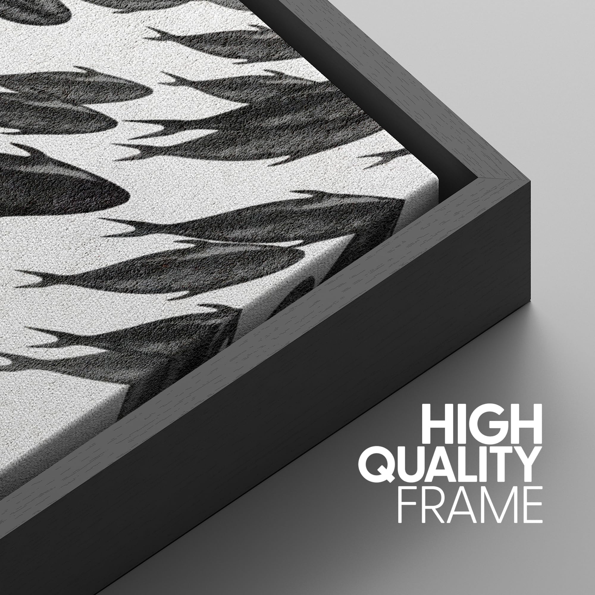 Signwin Framed Canvas Print Wall Art Swirling School Of Fish Abstract Shapes Illustrations Modern Art Minimalist Black And White