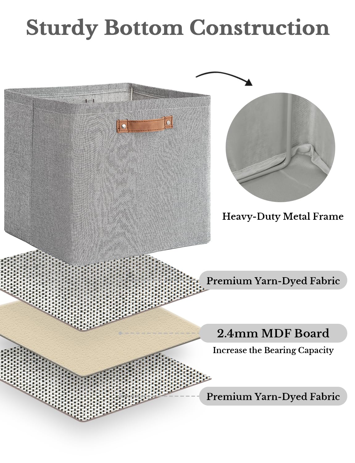Storageworks 13X13 Storage Cubes, Collapsible Storage Bins Organizer For Closet, Fabric Storage Box With Pu Handles, Gray, 4-Pac
