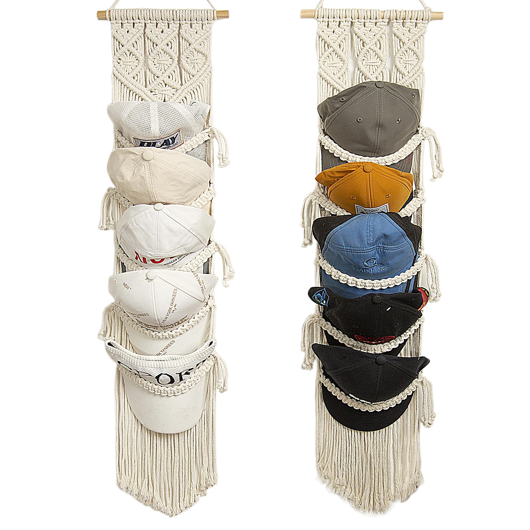 Ball Cap Hanger-2 Pack-Boho Macrame Cap Holder Wall Hat Organizer For Baseball Cap Holder Over Door, Hat Rack For Wall, Cap Rack