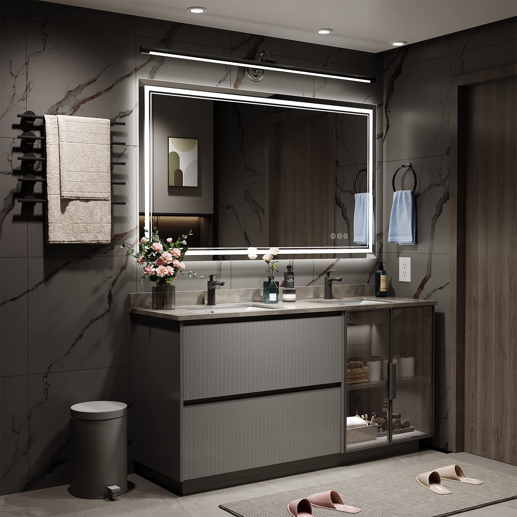 Ratsamee 48X32 Inch Led Mirror For Bathroom With Front Light And Backlit, Dimmable Anti Fog Wall Bathroom Mirror With Led Lights