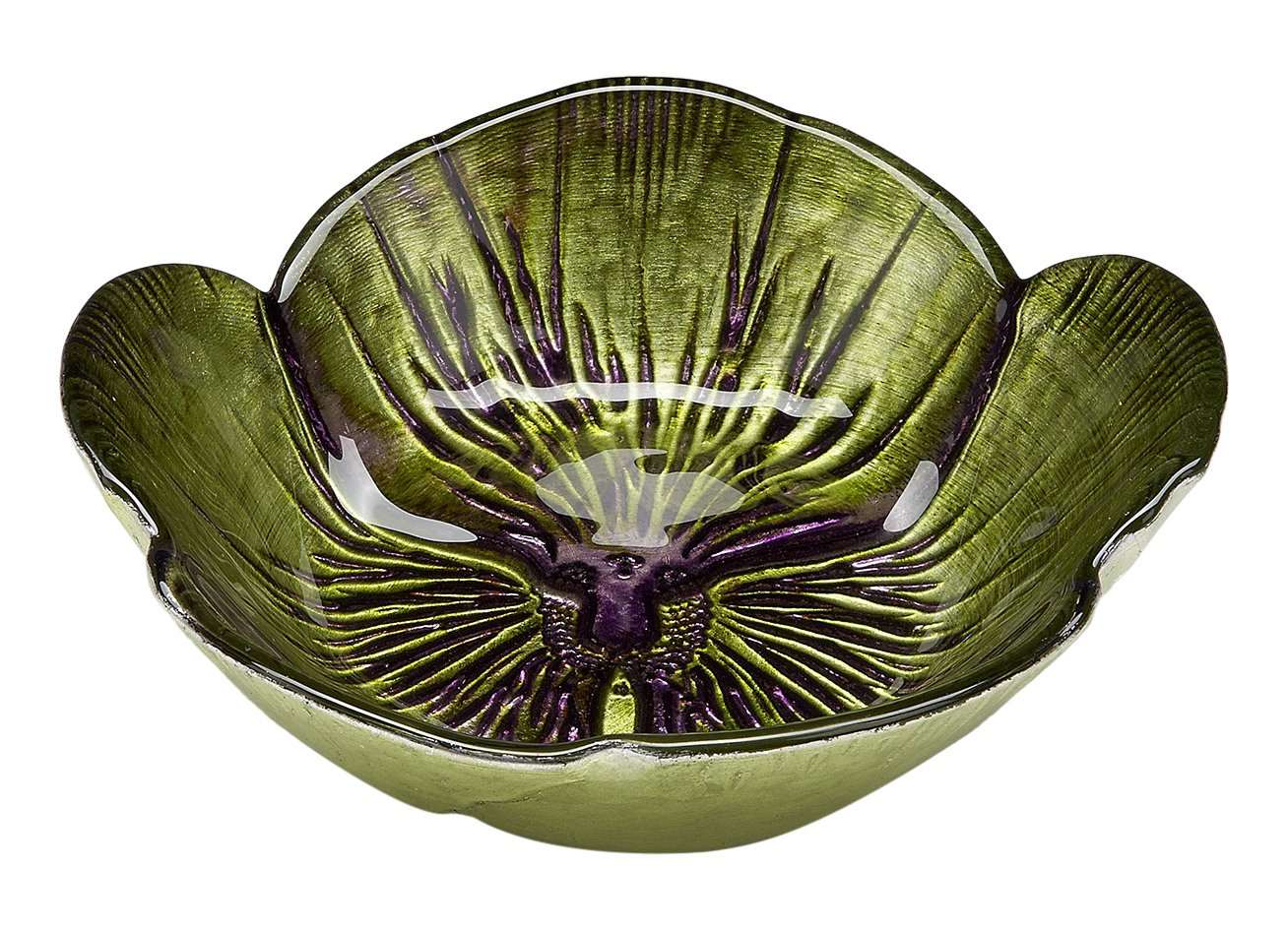 Red Pomegranate Pansy Bowl Green Purple 6-Inch
