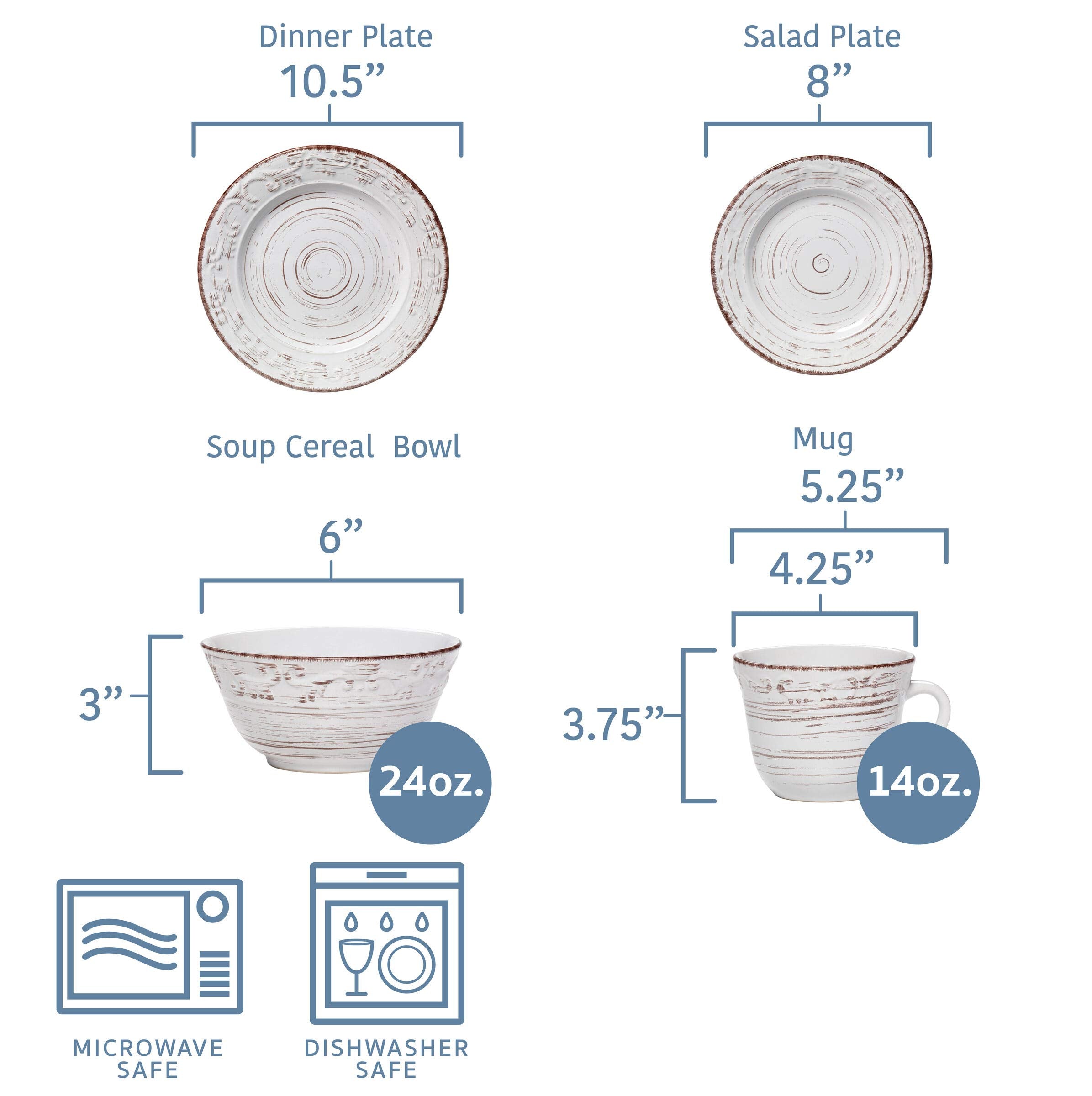 Pfaltzgraff Trellis White 16-Piece Dinnerware Set, Service for 4, Distressed White
