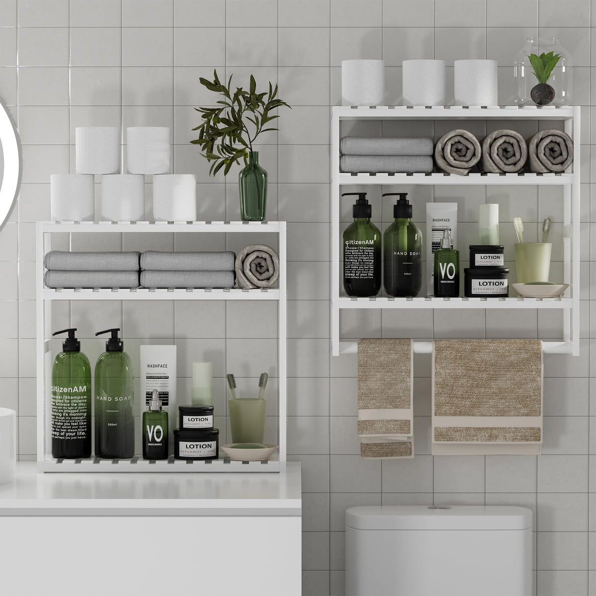 Ppn Towel Rack Bathroom Storage Shelves Over The Toilet With Towel Bar 100% Bamboo Adjustable Height Floating Shelf Wall Shower