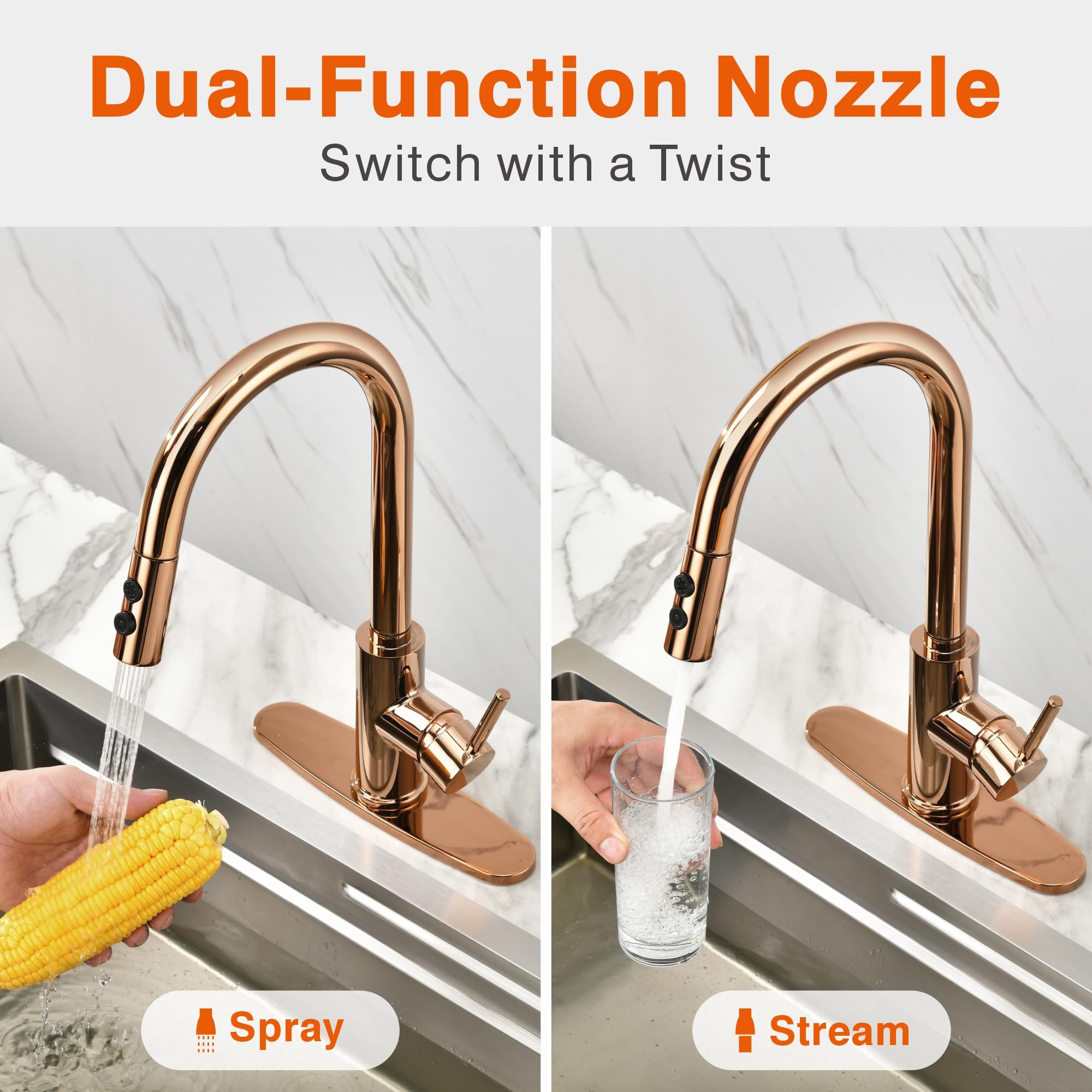 RULIA Copper Rose Gold Kitchen Faucet  Kitchen Sink Faucet  Sink Faucet  Pull-Down Kitchen Faucets  Bar Kitchen Faucet  RV Kitchen Faucet  RB1025