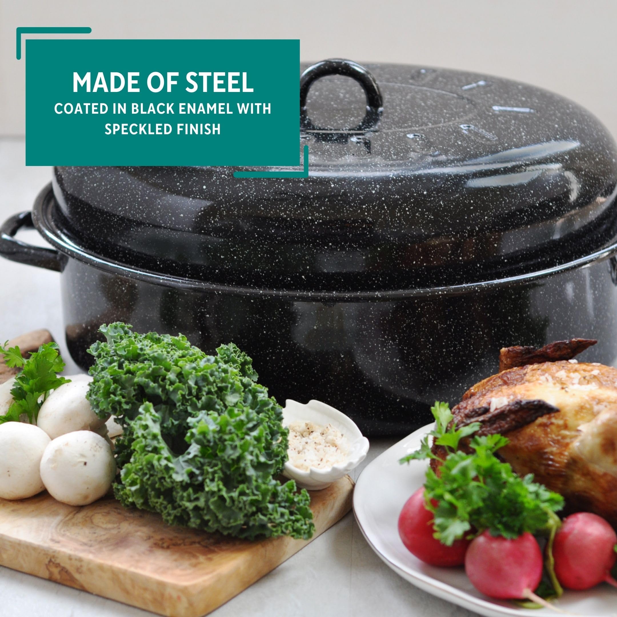 Mirro 18'' Black Covered Oval Roaster With Lid